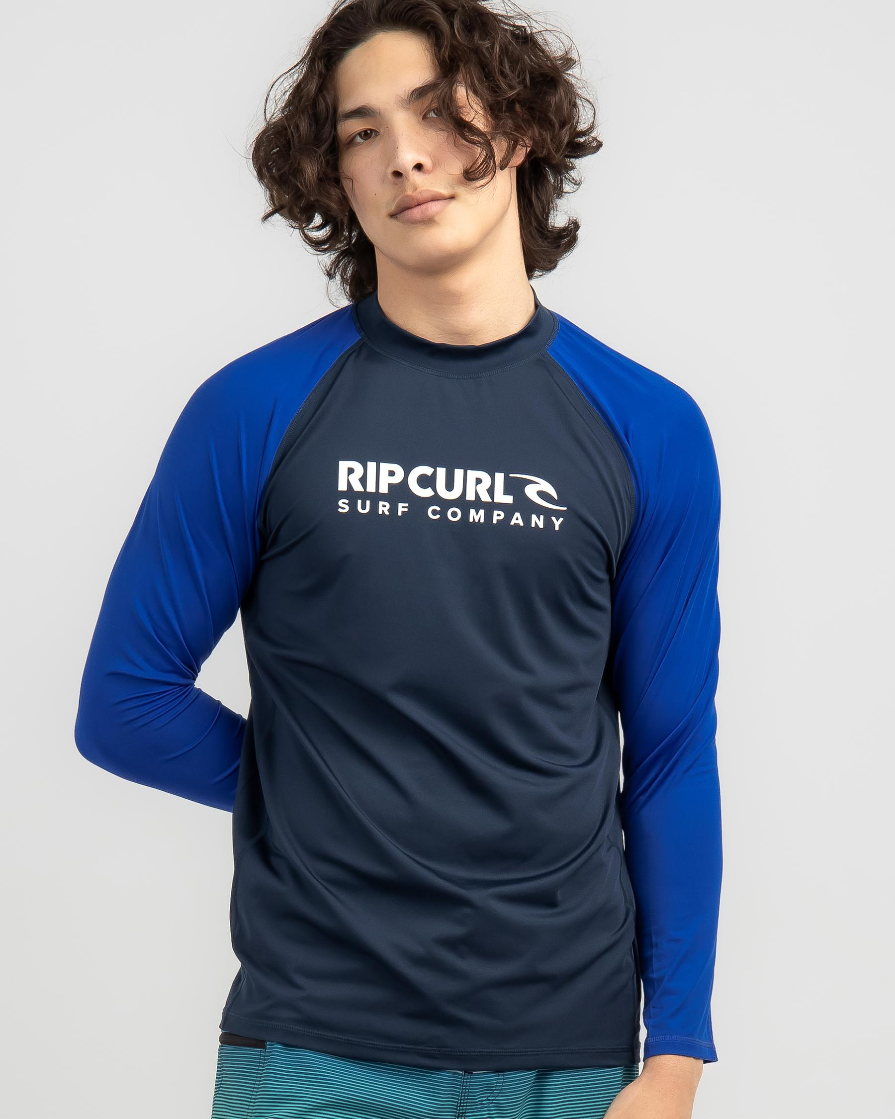 Shop Rip Curl Shock UPF Long Sleeve Rash Vest In Dark Navy Fast
