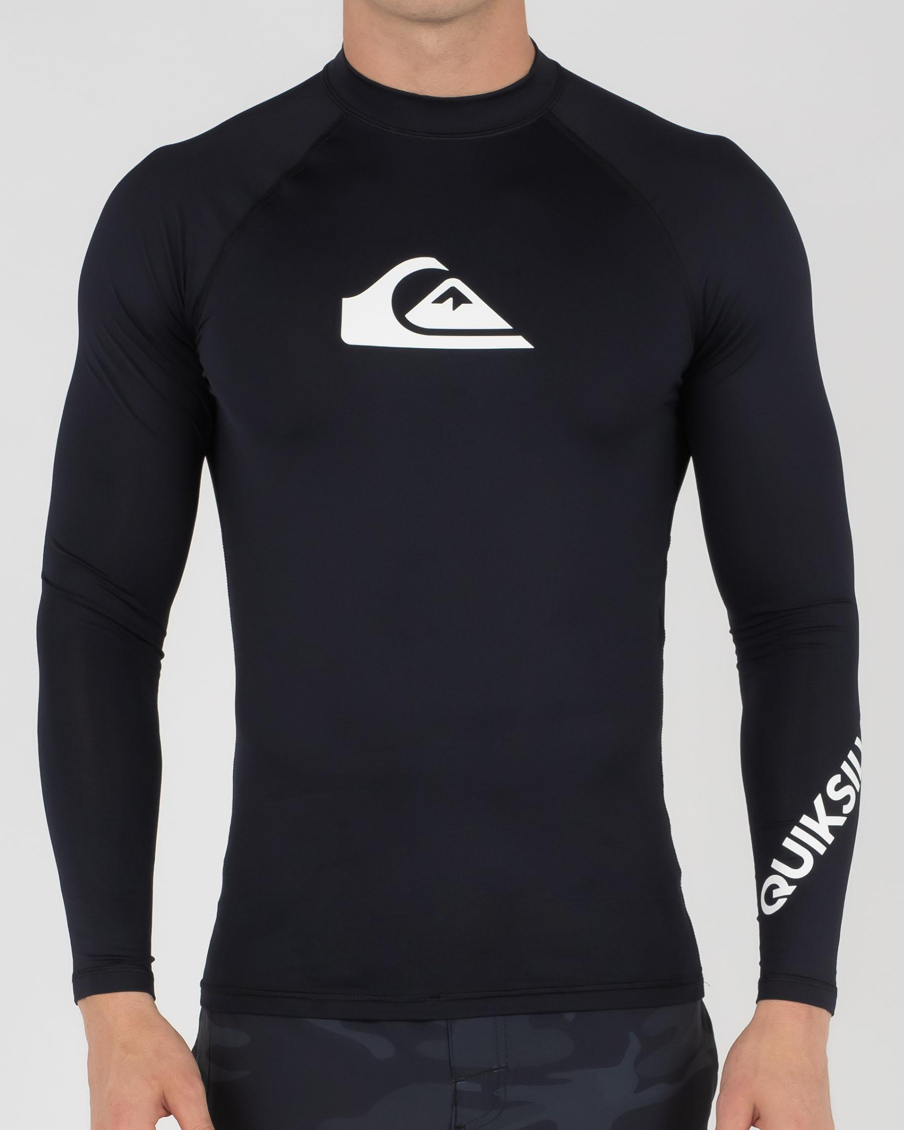 Shop Quiksilver Mens' All Time Long Sleeve Rash Vest In Black - Fast ...