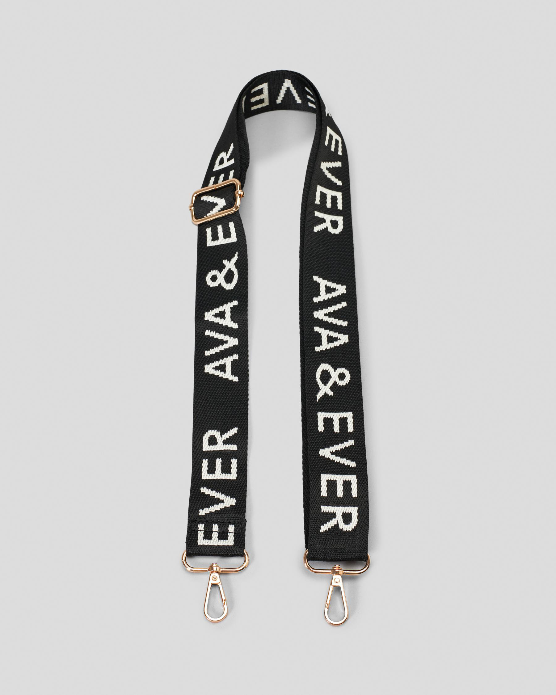 Shop Ava And Ever Branded Bag Strap In Black With Gold Fast Shipping