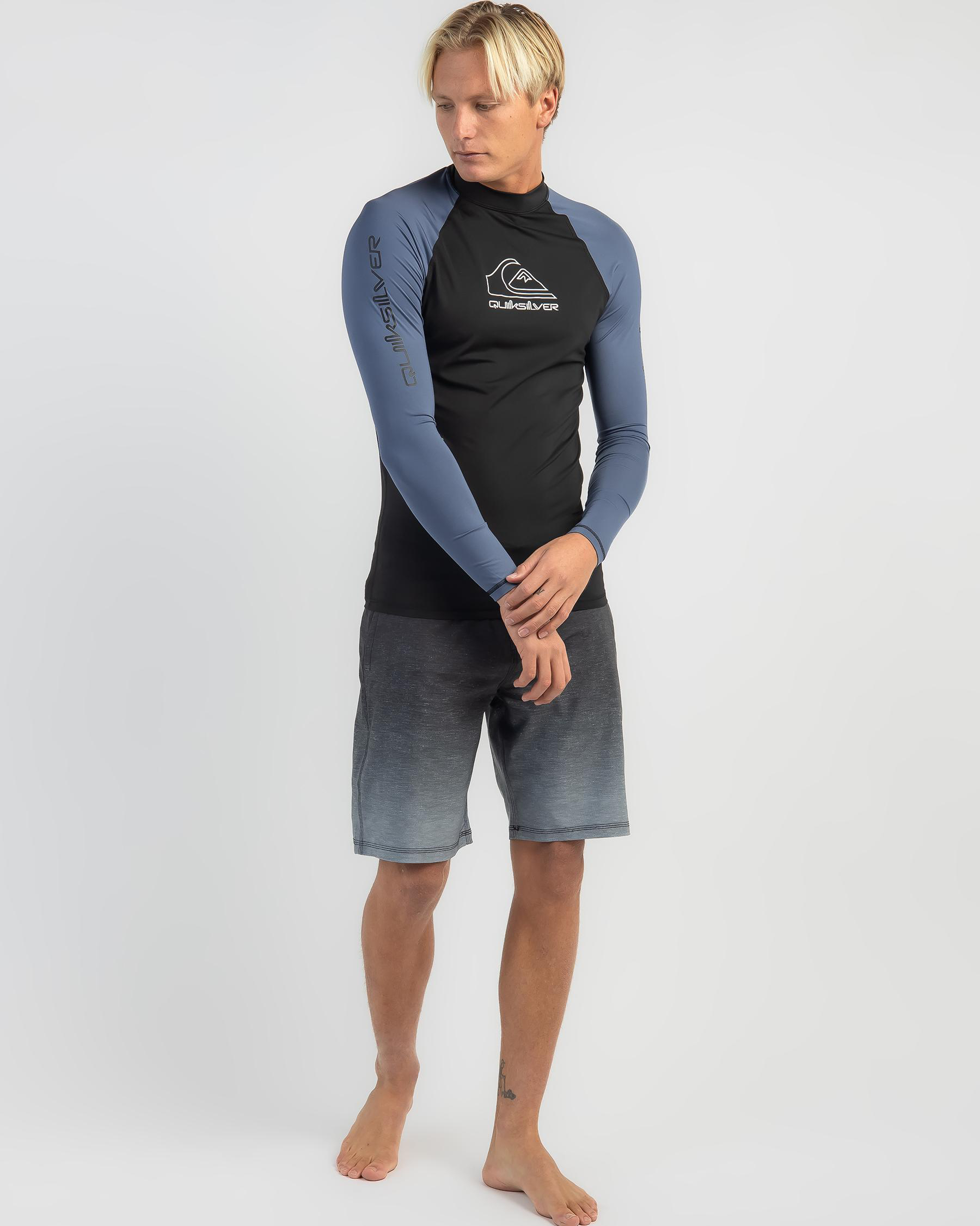 Shop Quiksilver On Tour Long Sleeve Rash Vest In Bering Sea Fast