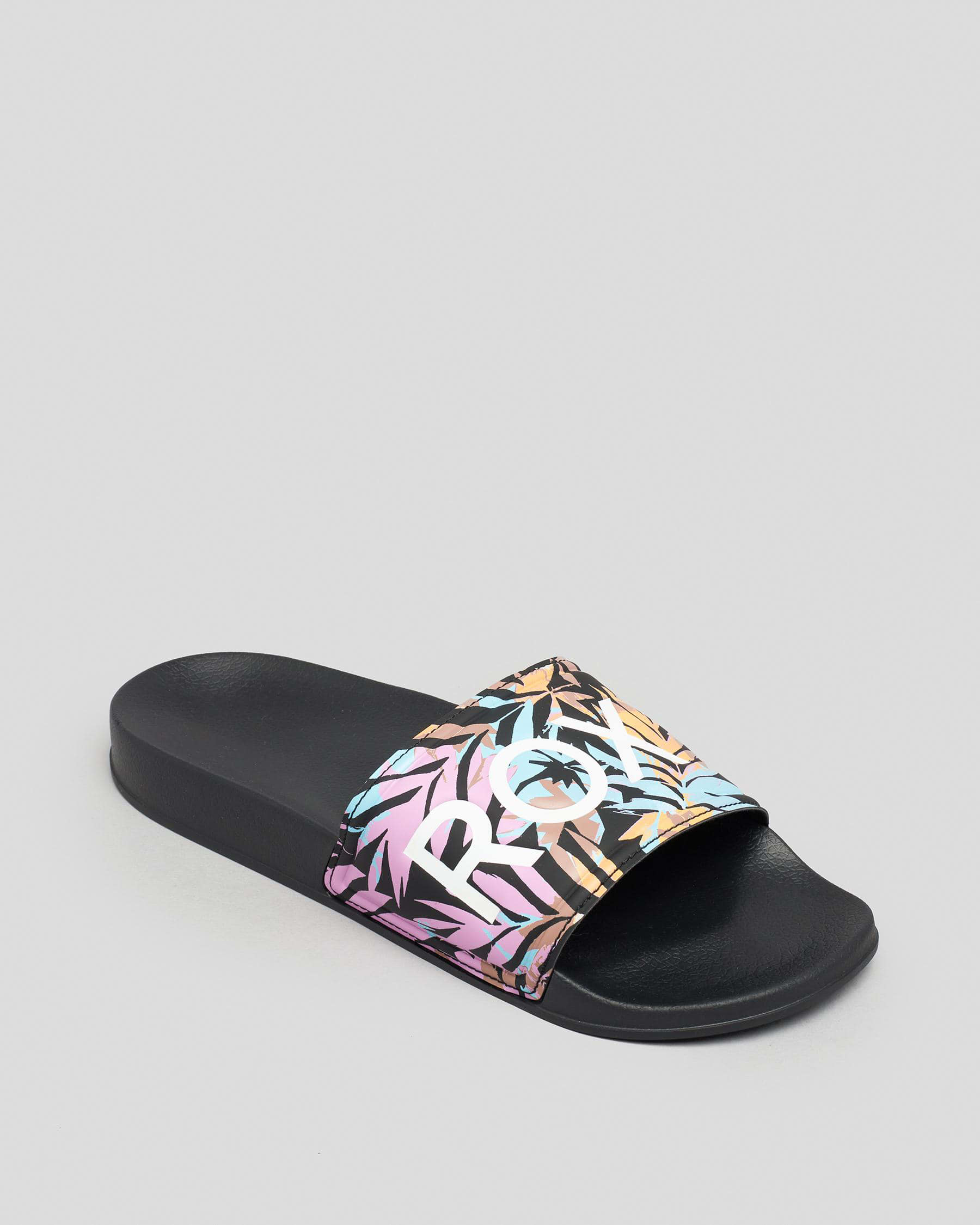 Roxy Slippy Slide Sandals In Black Multi - Fast Shipping & Easy Returns ...