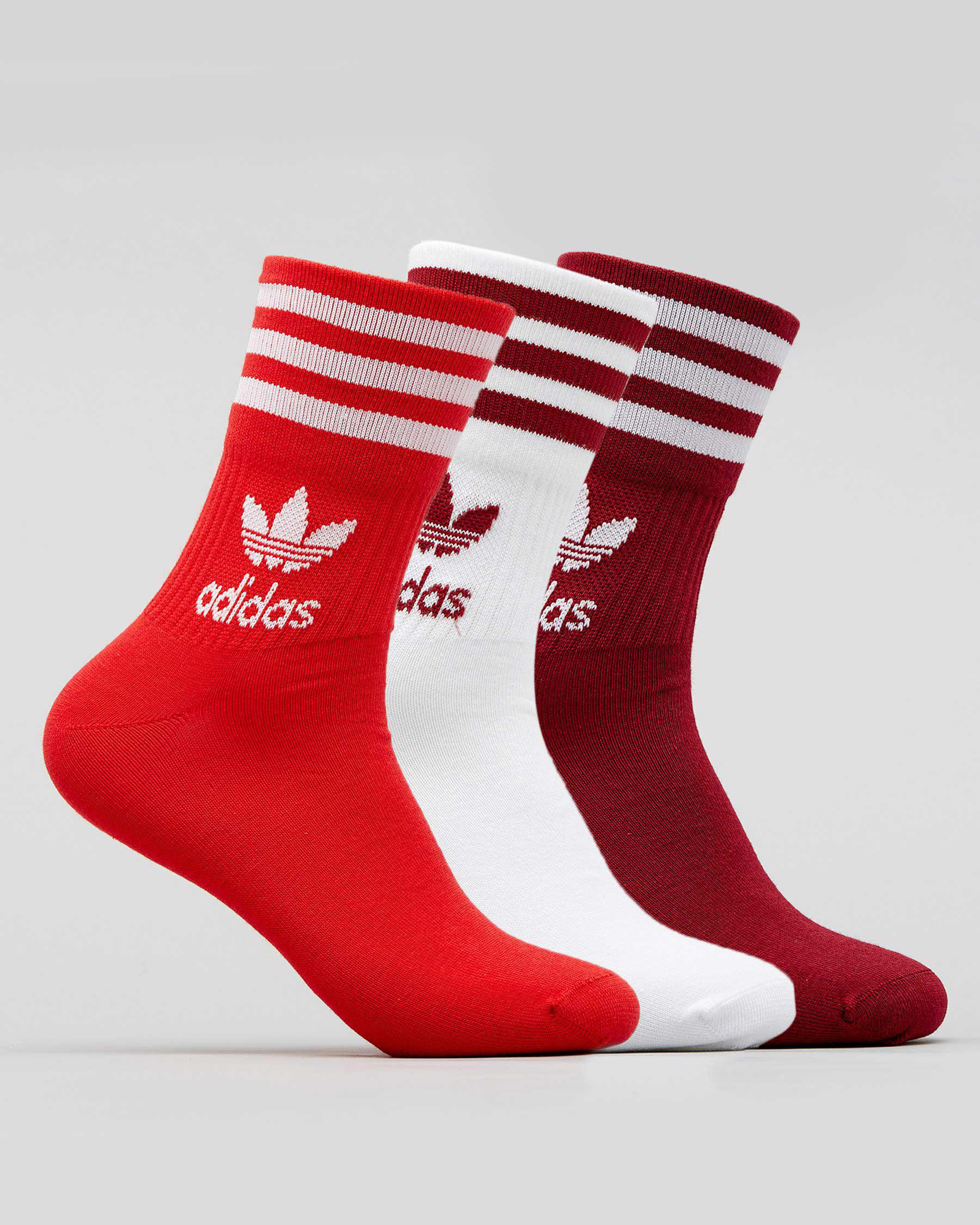 Shop adidas Womens Mid Cut Crew Sock Pack In White/scarlet Fast