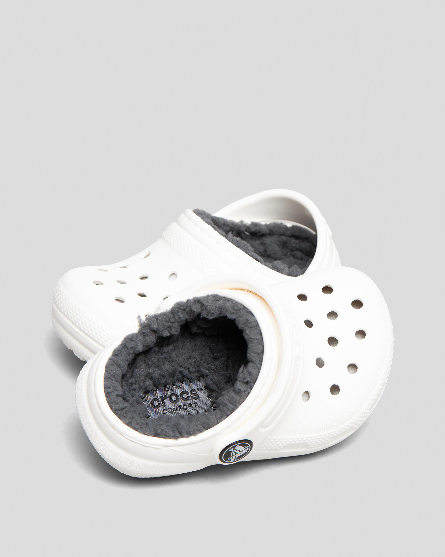 Shop Crocs Toddlers' Classic Lined Clogs In White/grey Fast Shipping
