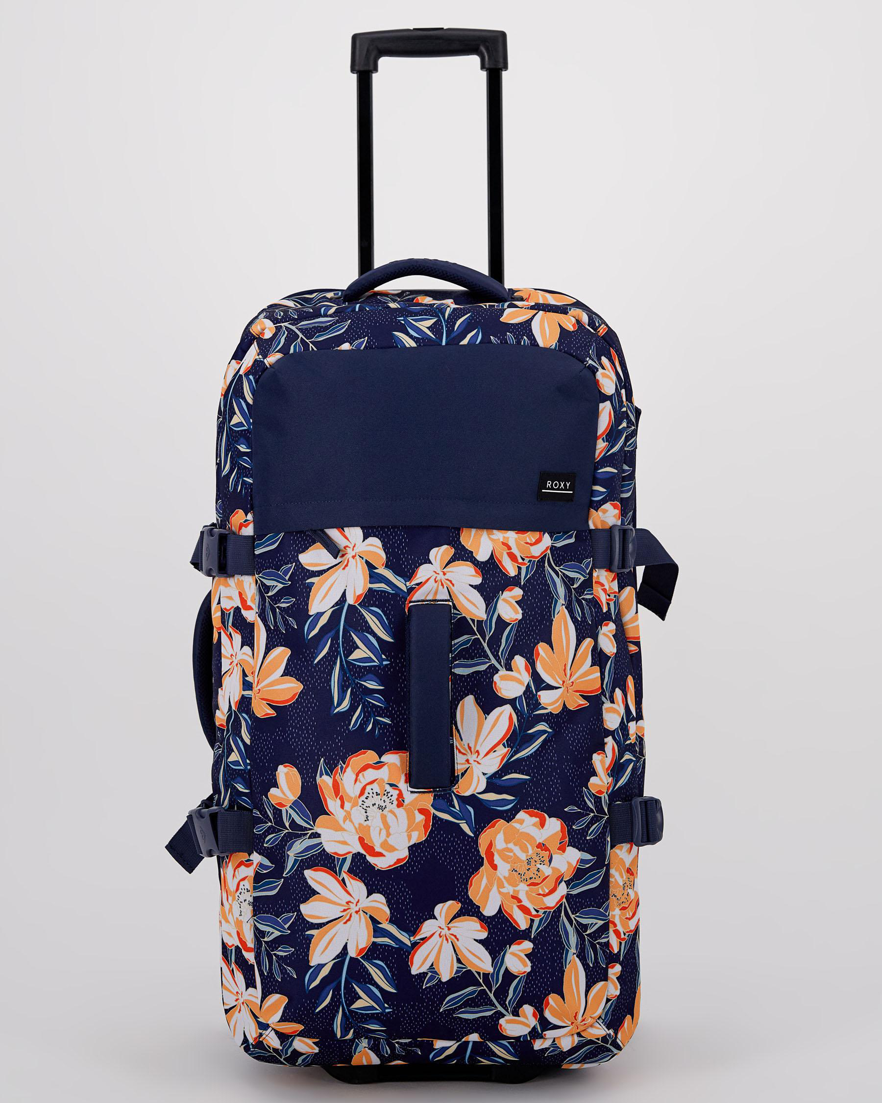 Shop Roxy Fly Away Too Large Wheeled Travel Bag In Mood Indigo Fast