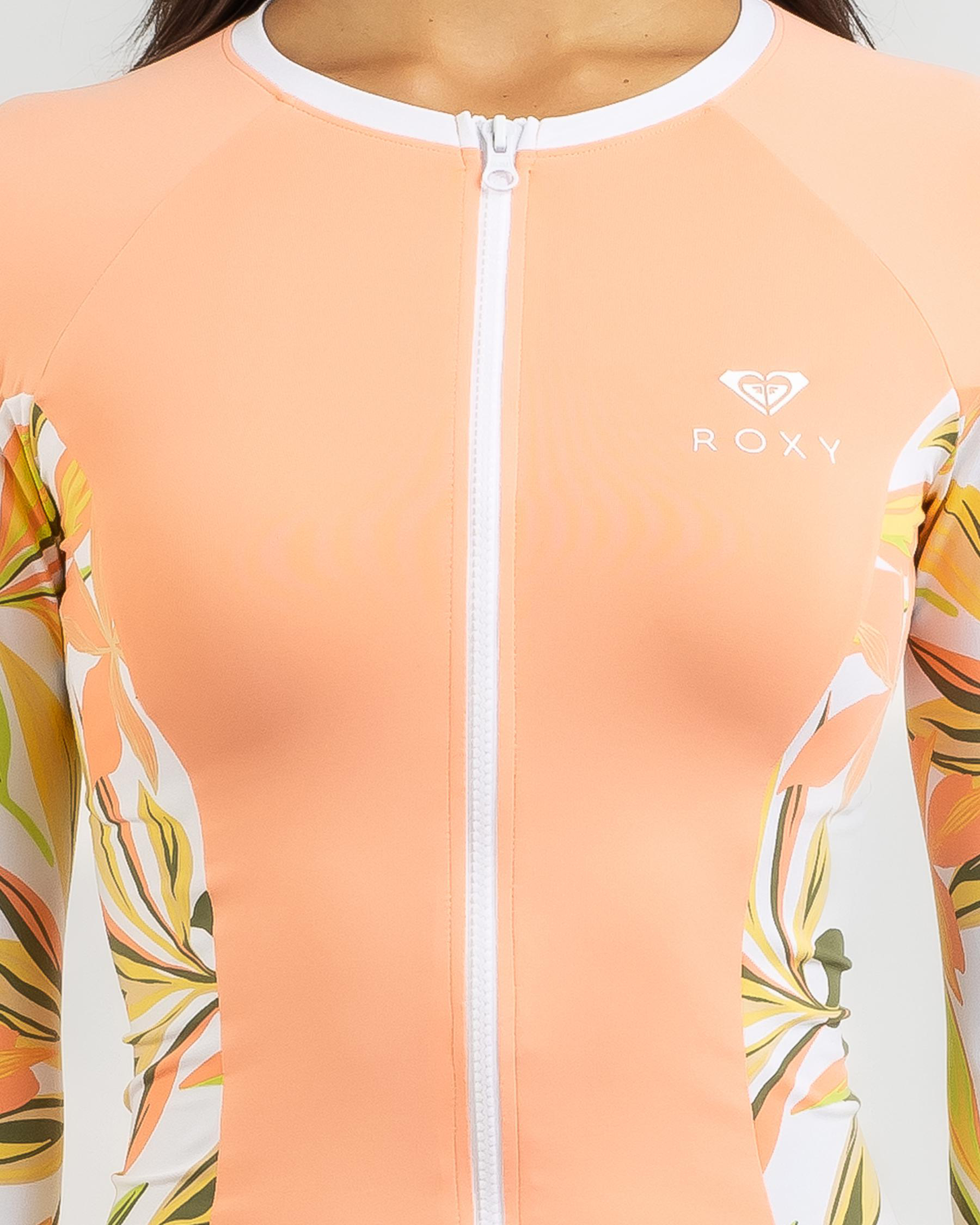 Shop Roxy Long Sleeve Rash Vest In Bright White Subtly Salty Flat