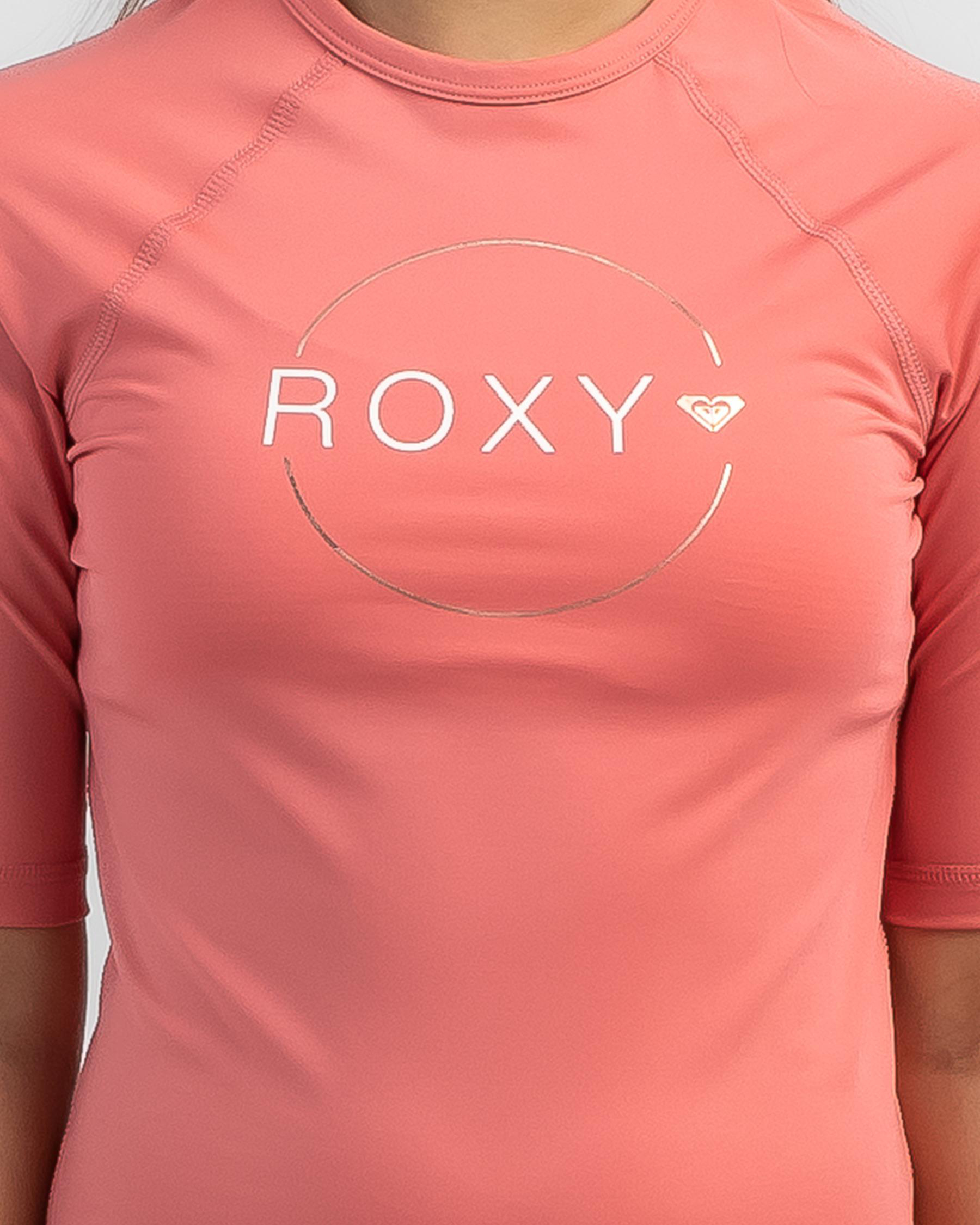 Shop Roxy Girls' Beach Classics Short Sleeve Rash Vest In Tea Rose