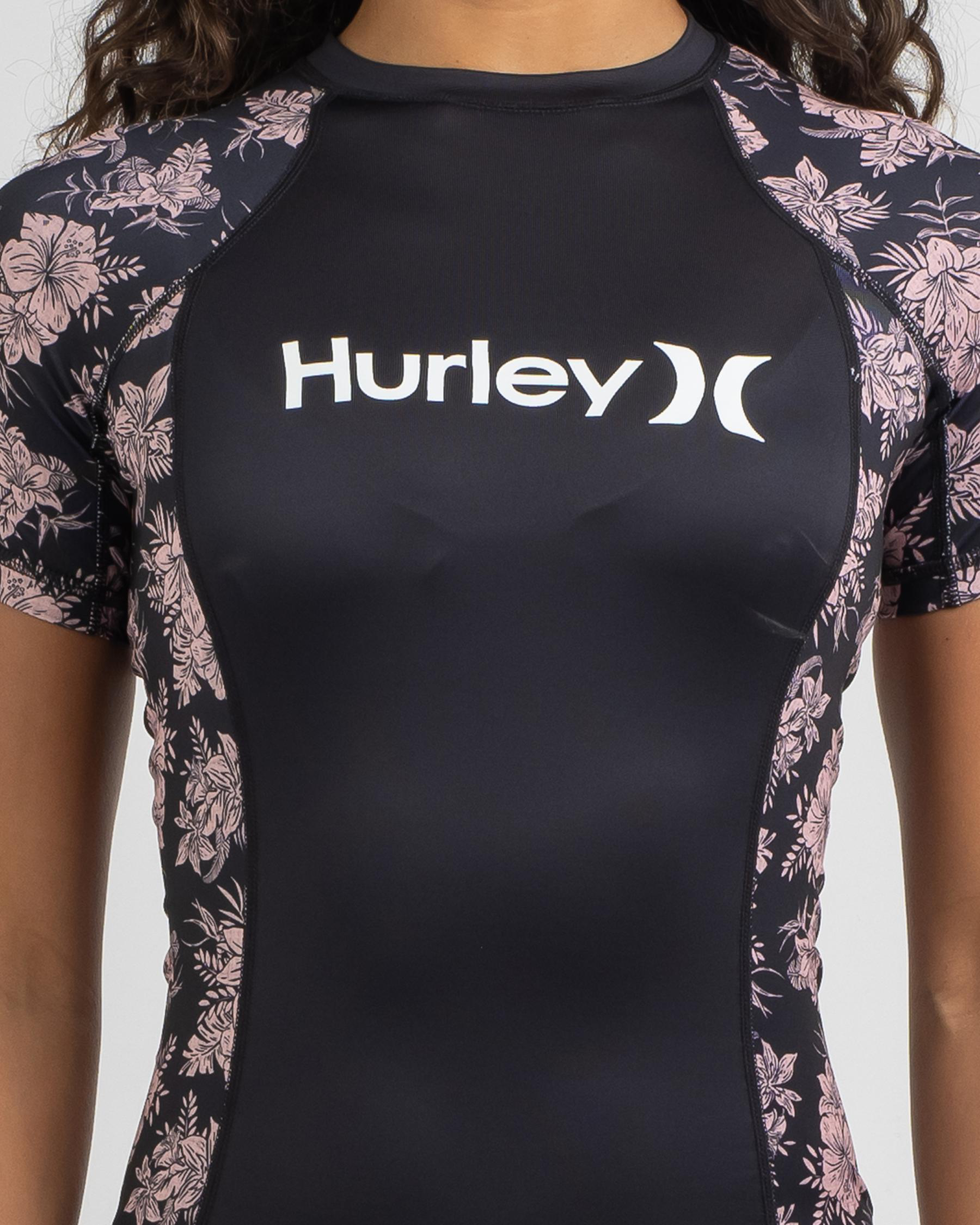 Hurley Fleur Short Sleeve Rash Vest In Light Teal Fast Shipping
