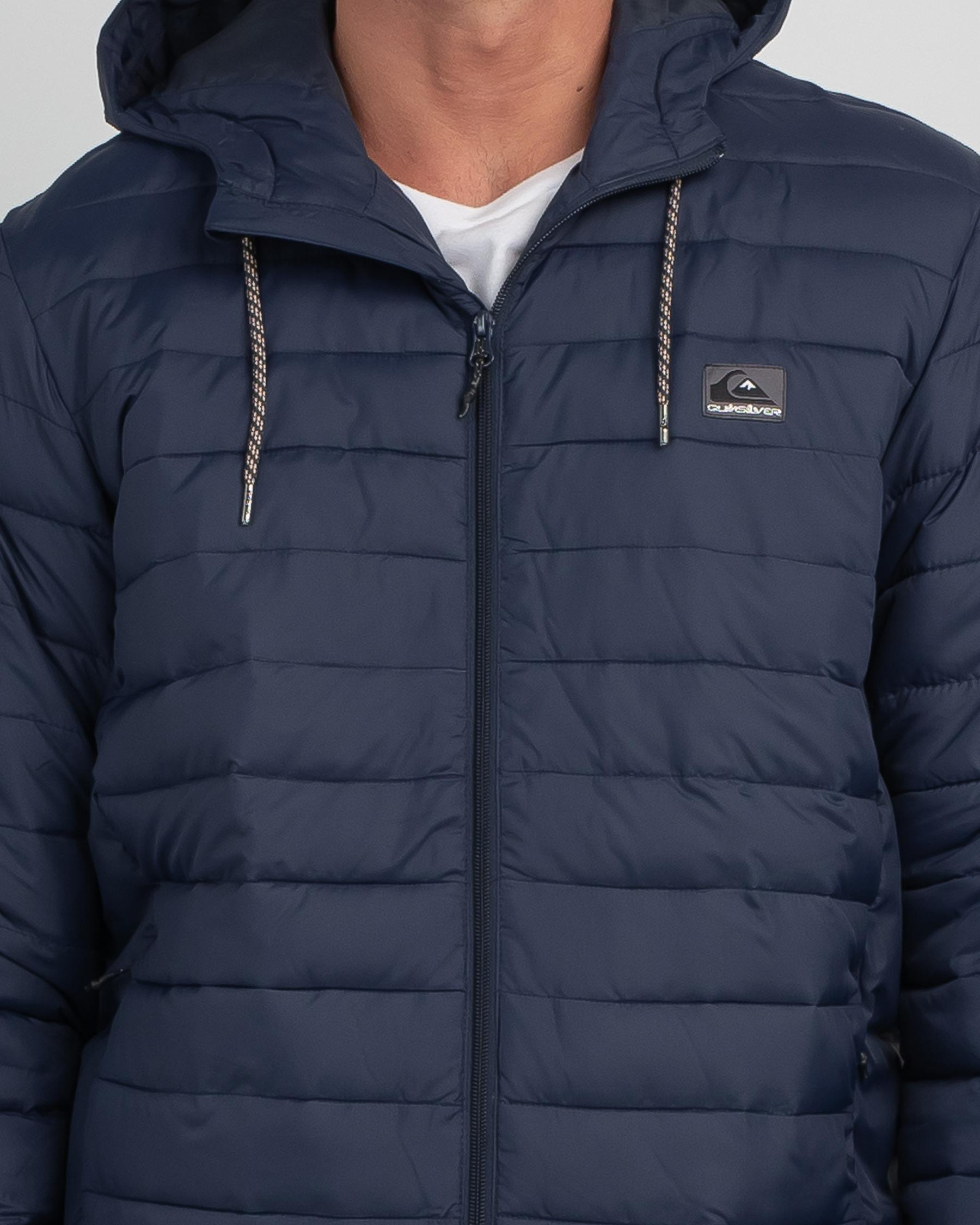 Shop Quiksilver Scaly Hooded Puffer Jacket In Navy Blazer Fast
