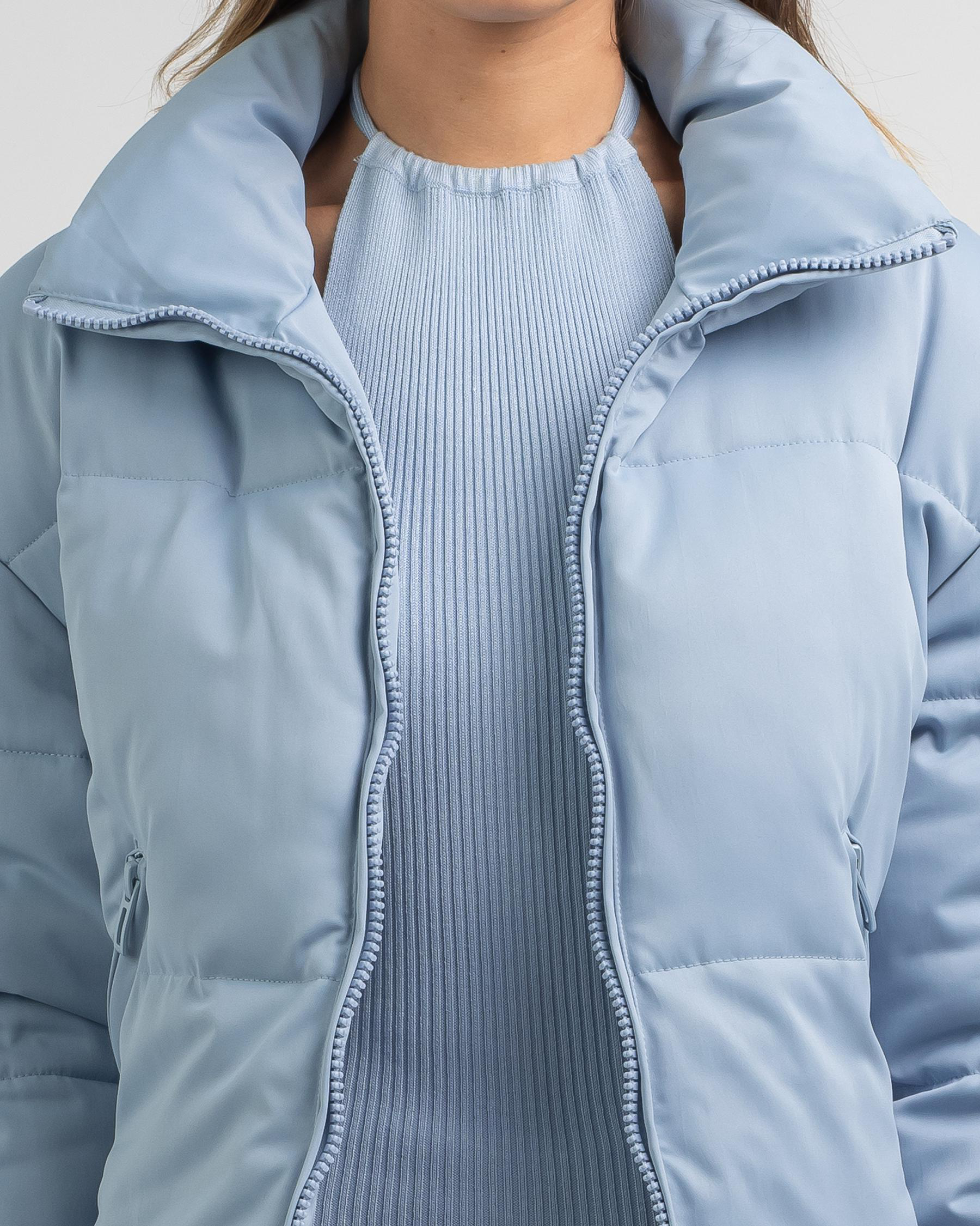 Shop Ava And Ever Academy Puffer Jacket In Dusty Blue Fast Shipping