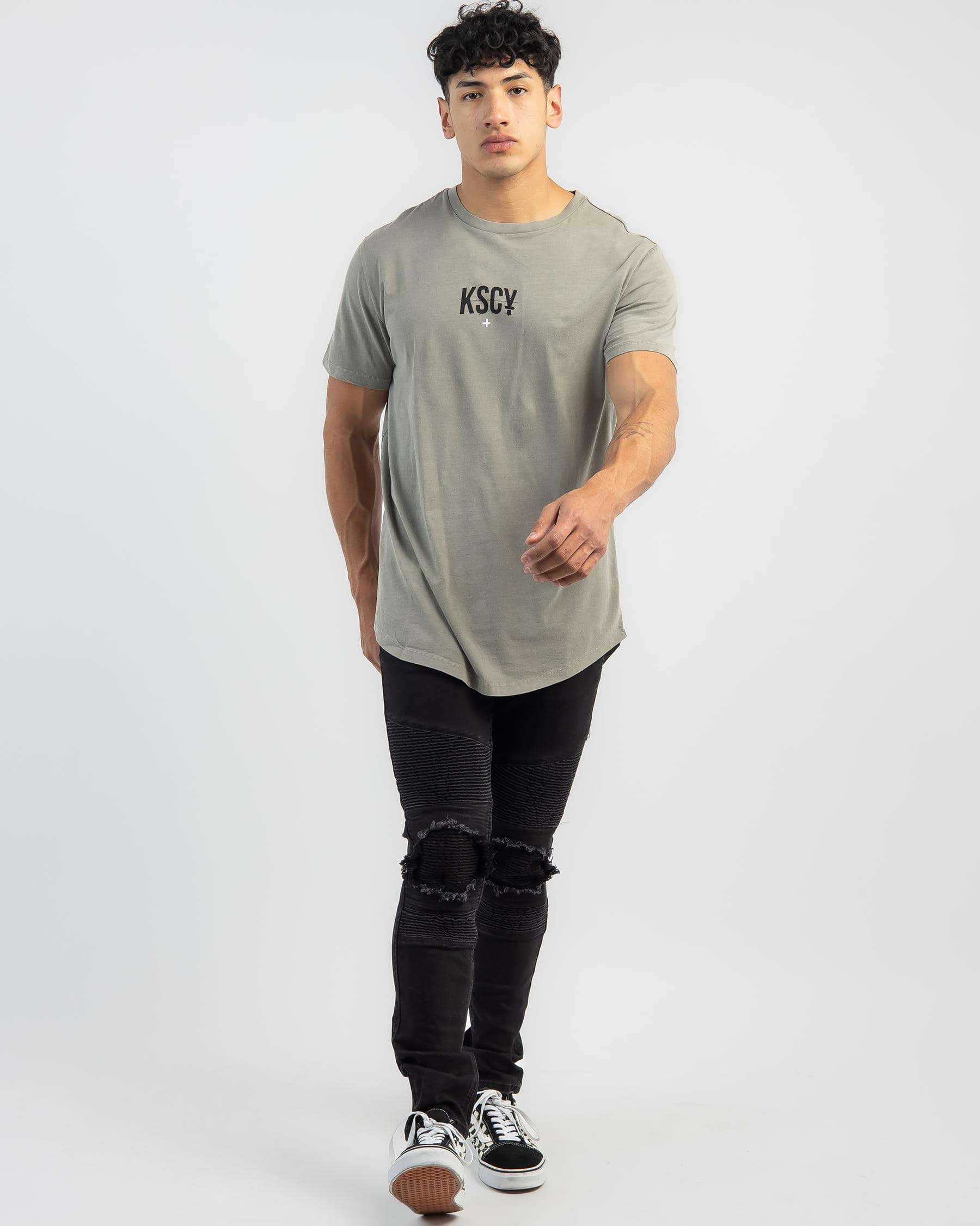 Shop Kiss Chacey Noir Dual Curved T-Shirt In Pigment Elephant Grey ...