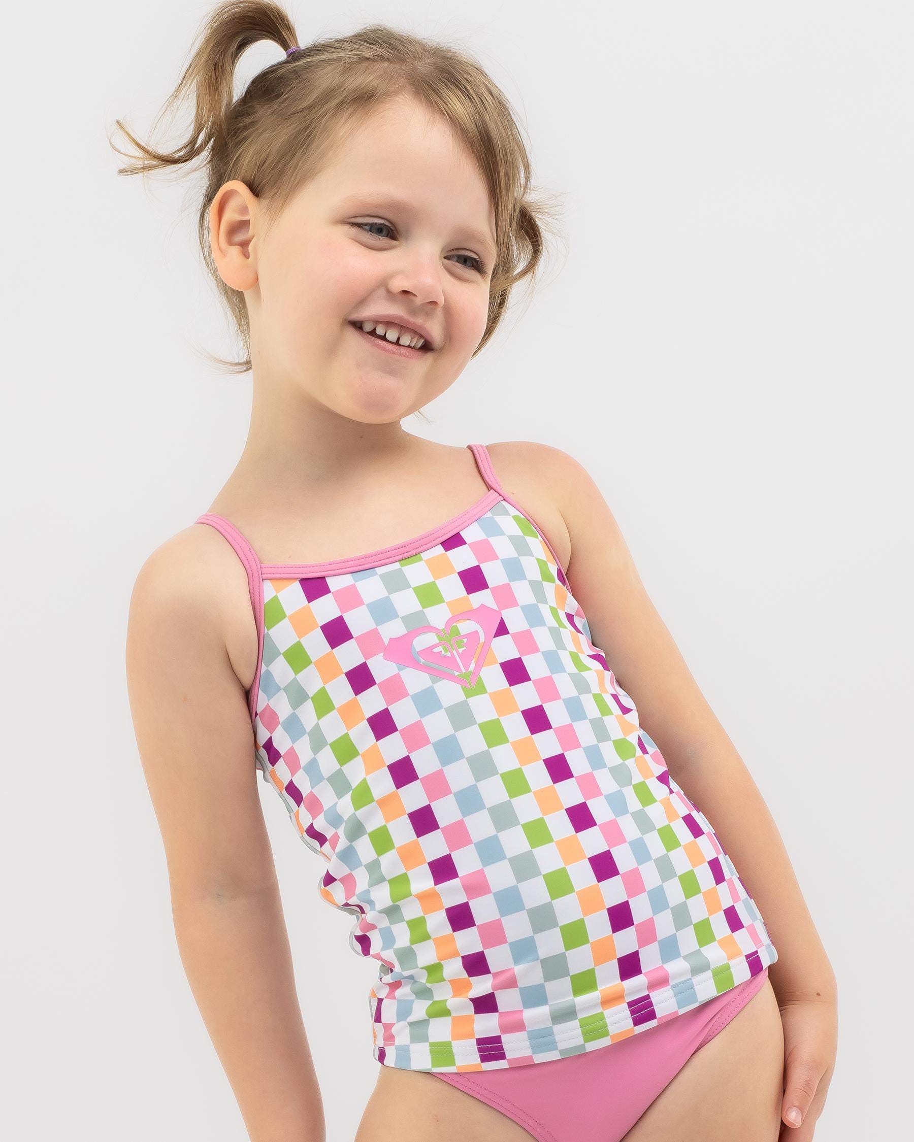Shop Roxy Toddlers' Rainbow Check Tankini Set In Bright White Check ...
