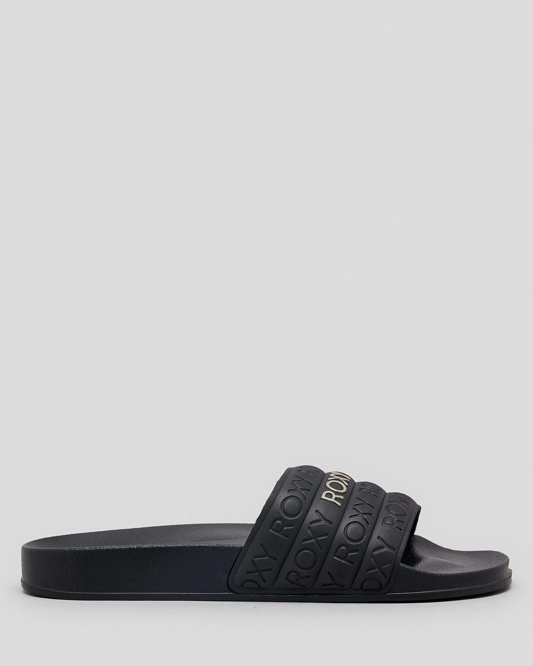 Roxy Slippy WP Slide Sandals In Black/m Gold - Fast Shipping & Easy ...
