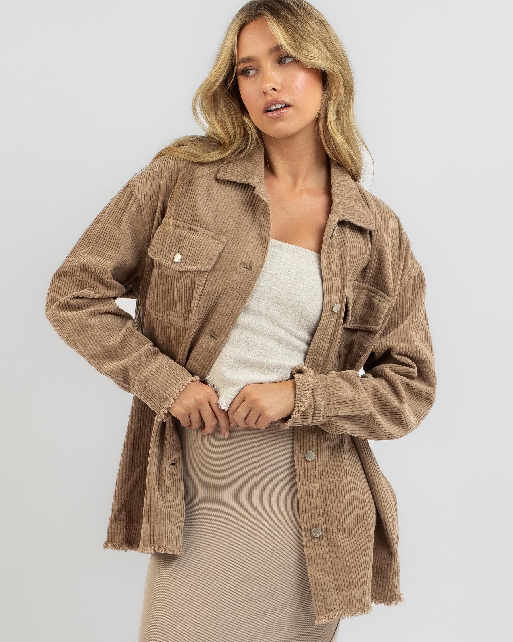 Mooloola Taylor Cord Shacket In Fawn - Fast Shipping & Easy Returns ...