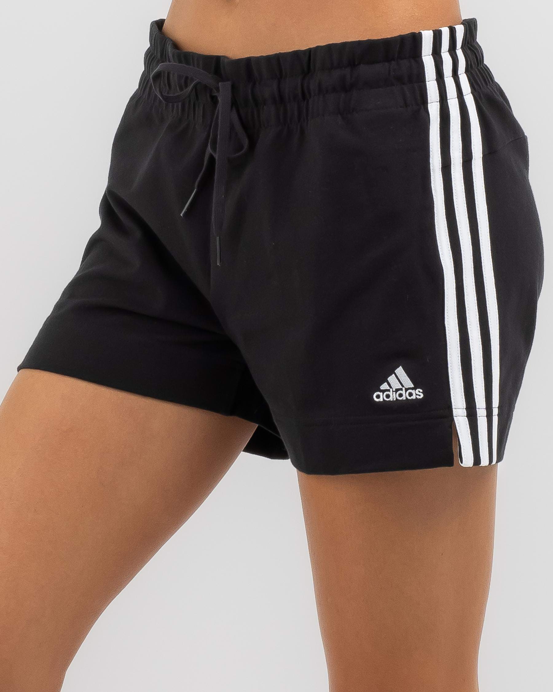 Adidas Essentials 3 Stripe Shorts In Black/white - Fast Shipping & Easy ...