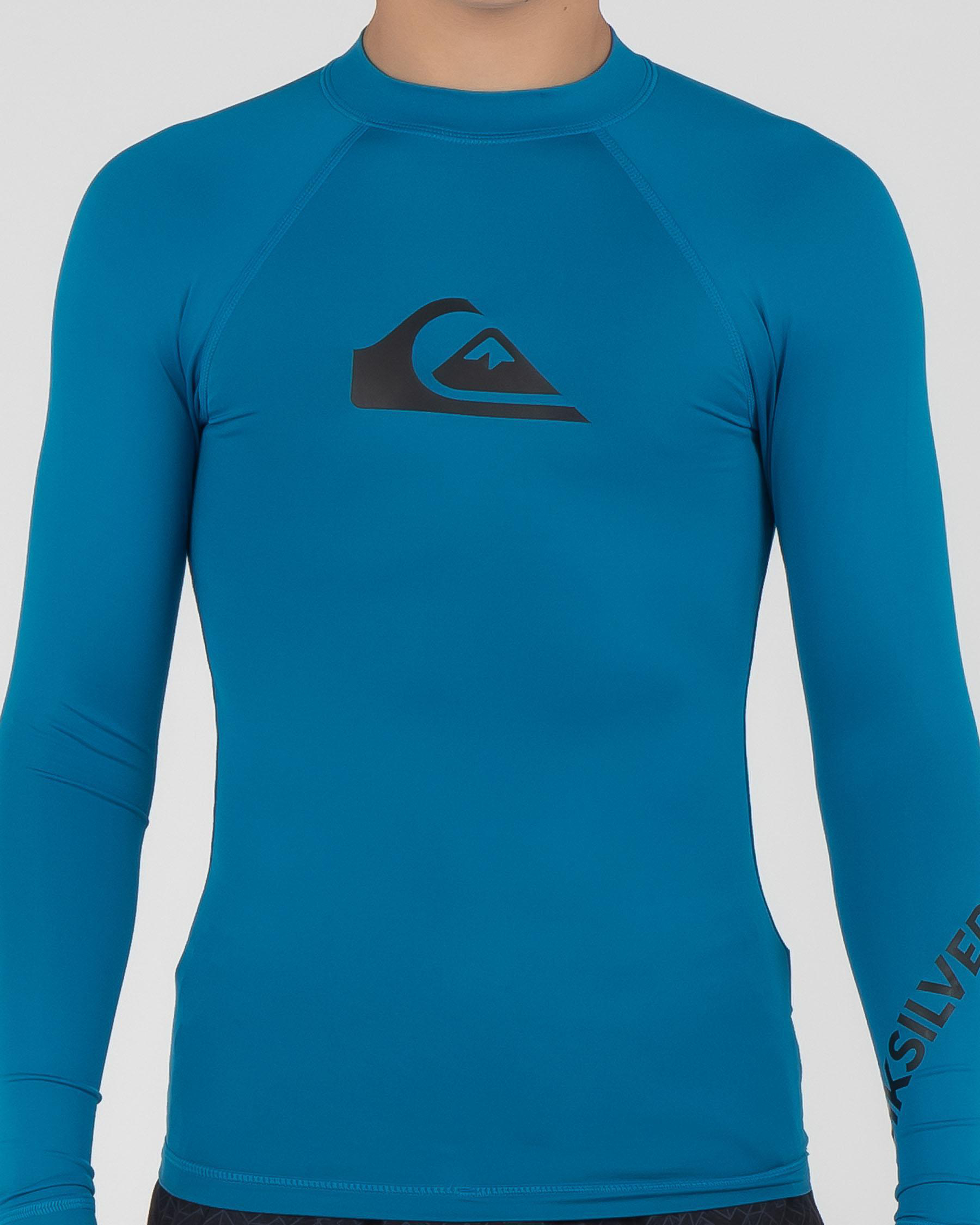 Shop Quiksilver Boys' All Time Long Sleeve Rash Vest In Marine Blue