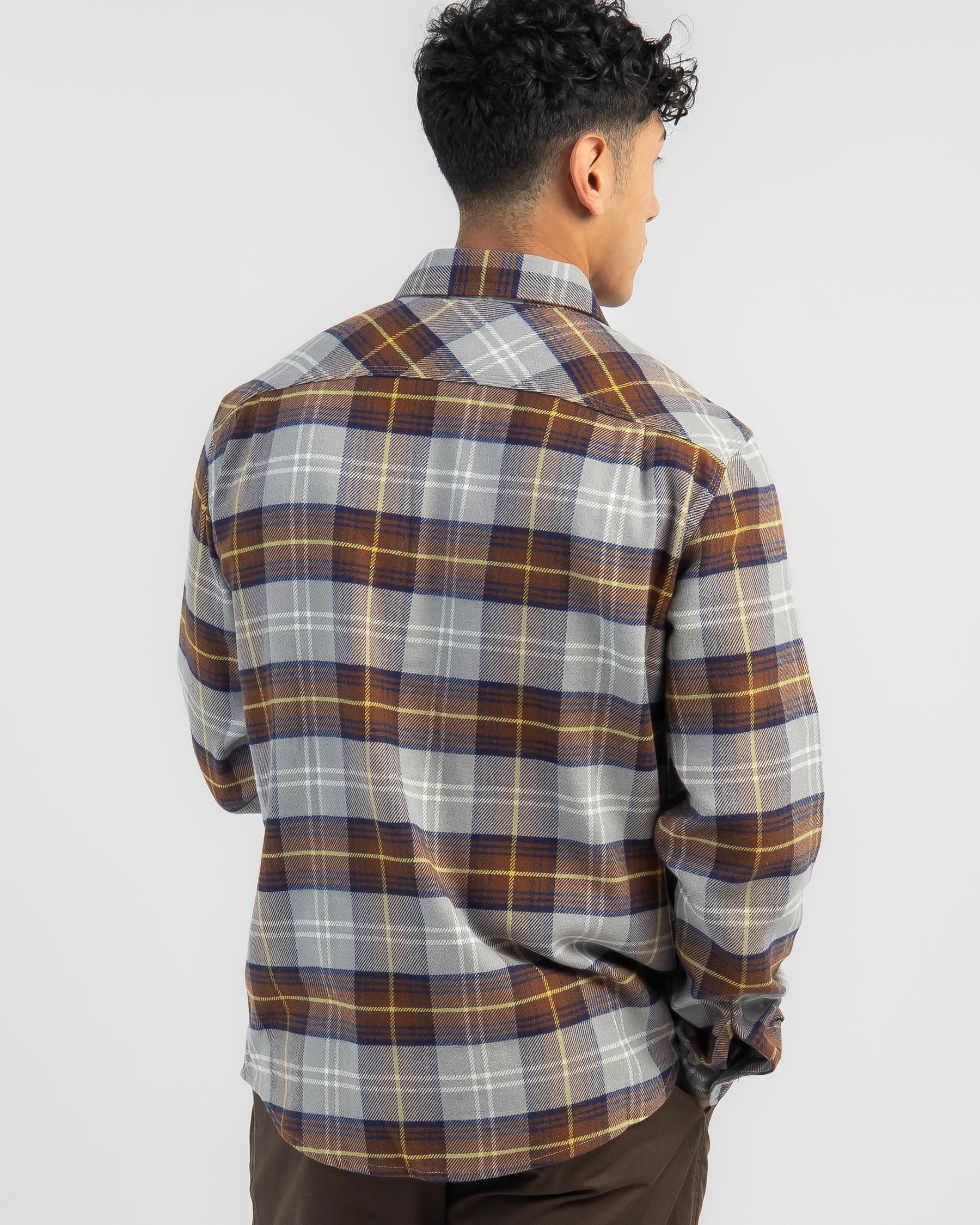 Shop Brixton Bowery Flannel Long Sleeve Shirt In Red Brown/grey/washed