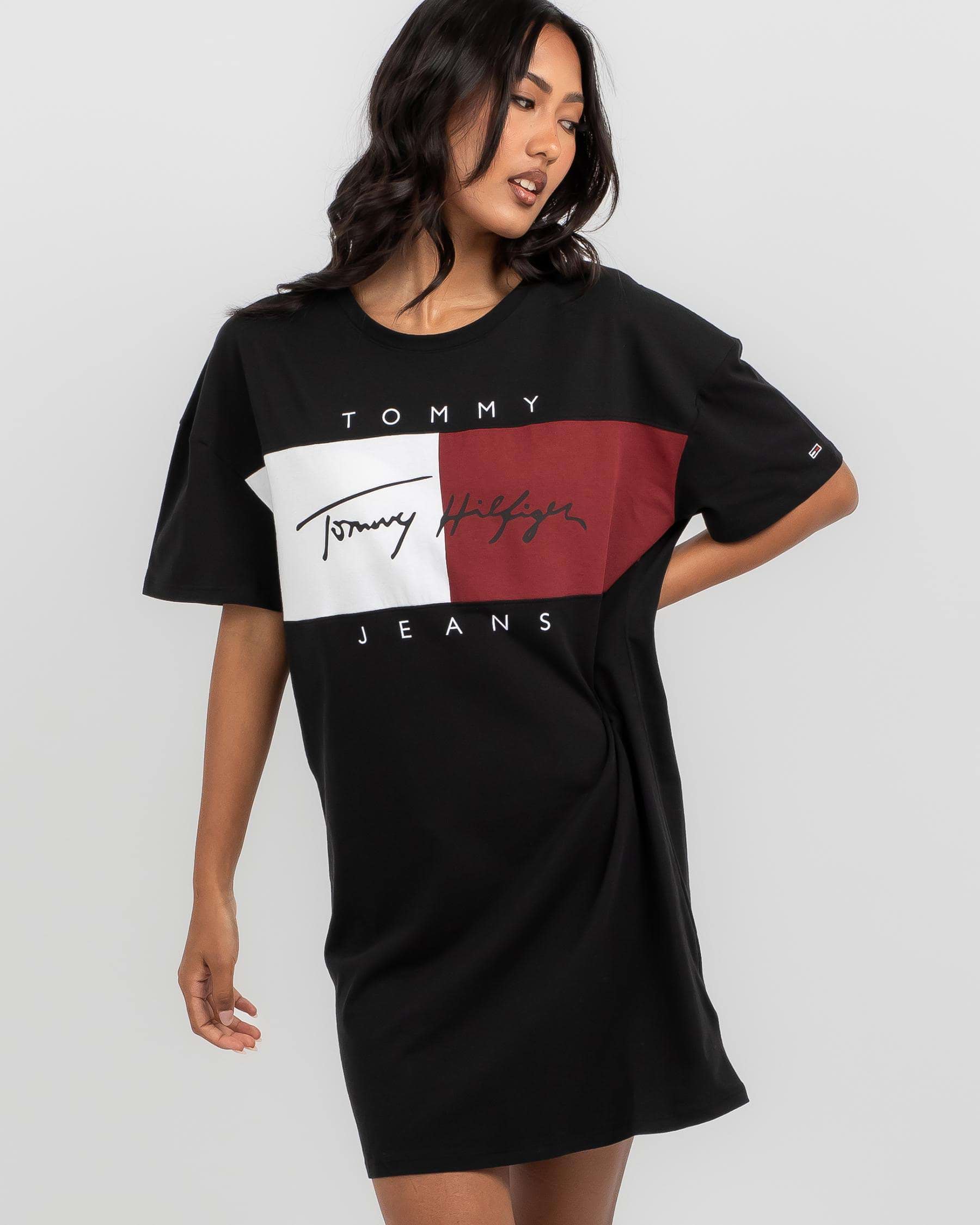 Shop Tommy Hilfiger Oversize Dress In Black - Fast Shipping & Easy ...