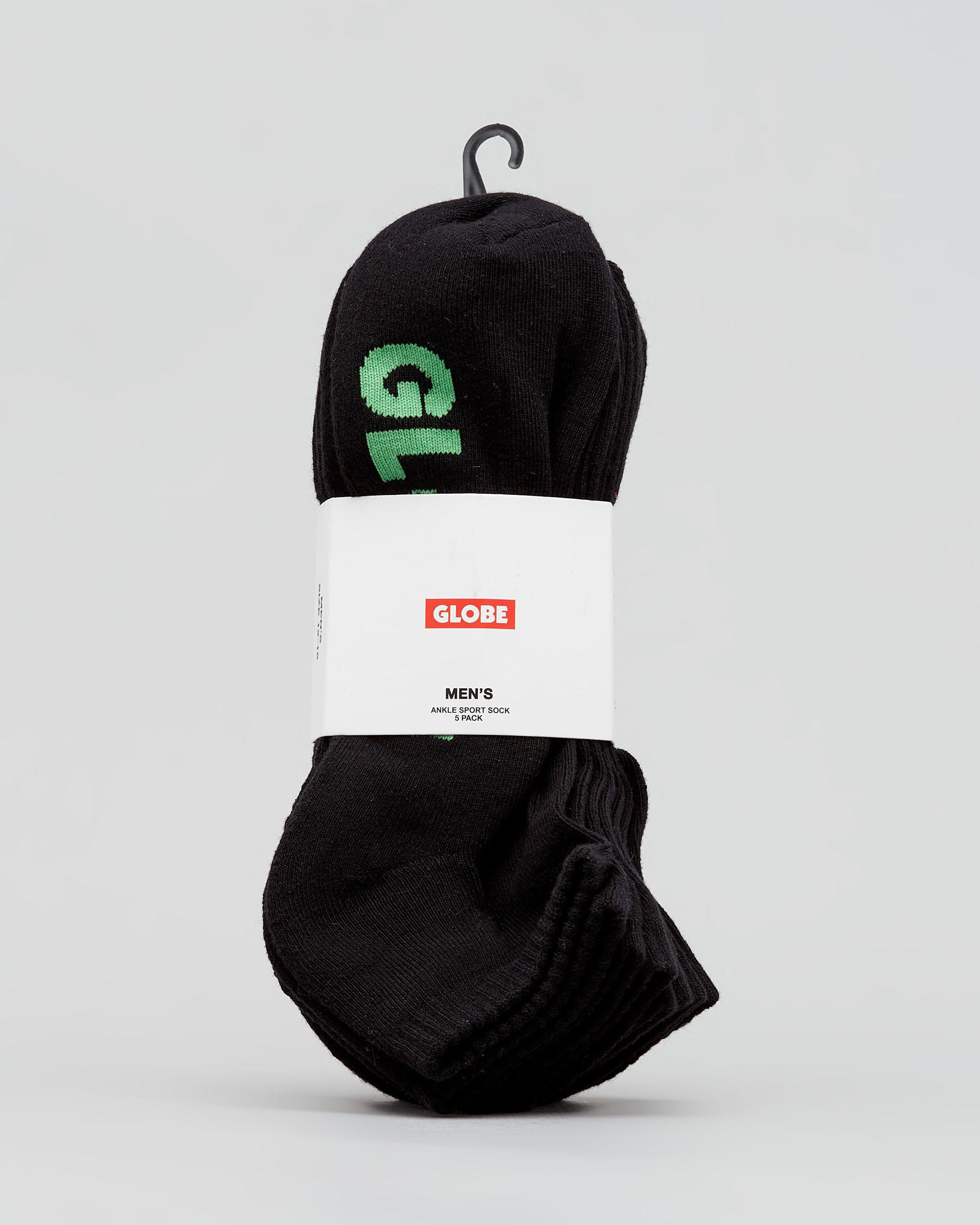 Globe Large Stealth Ankle Socks 5 Pack In Black Fast Shipping & Easy