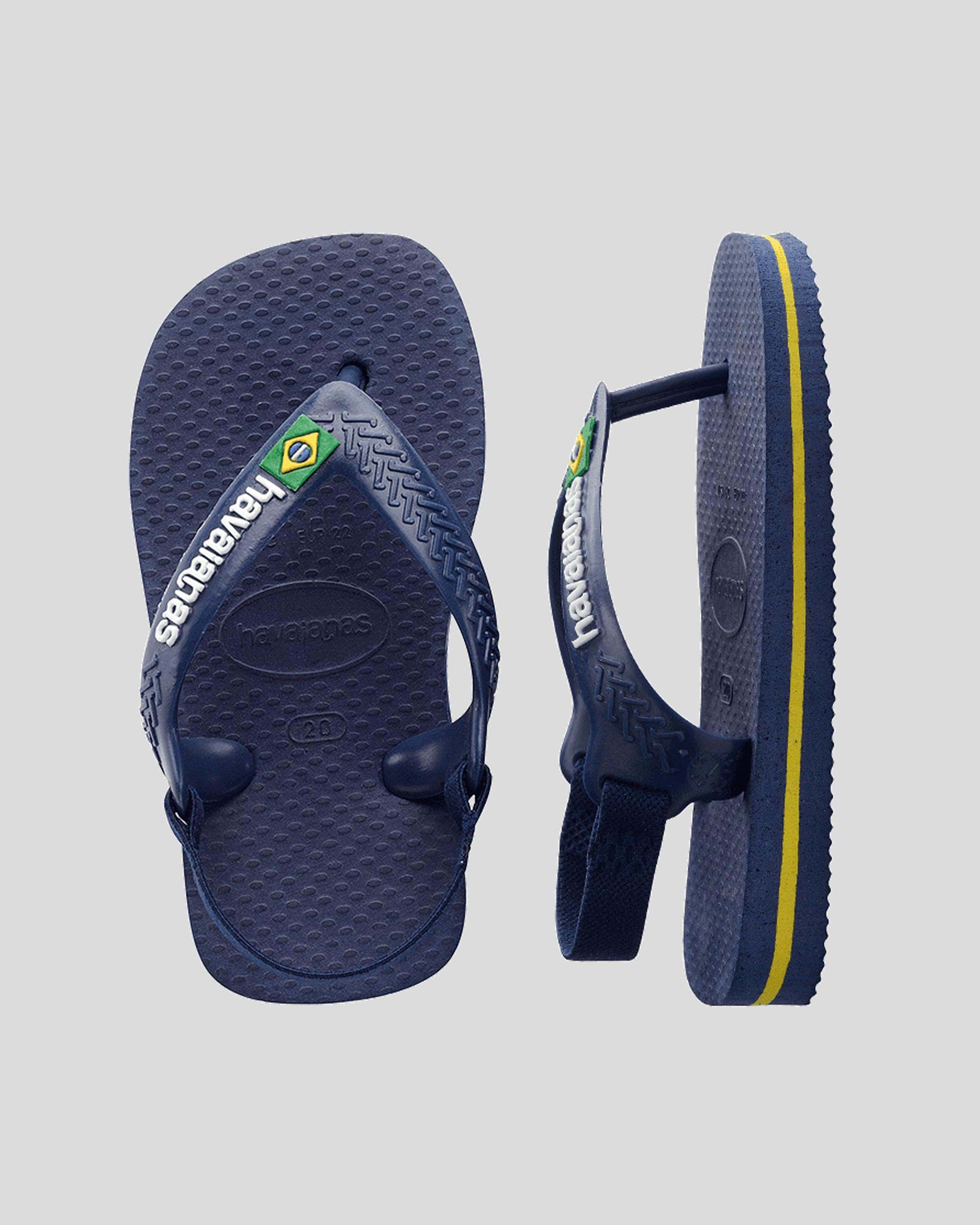 Shop Havaianas Toddlers' Brazil Logo Thongs In Navy/citric Yellow ...