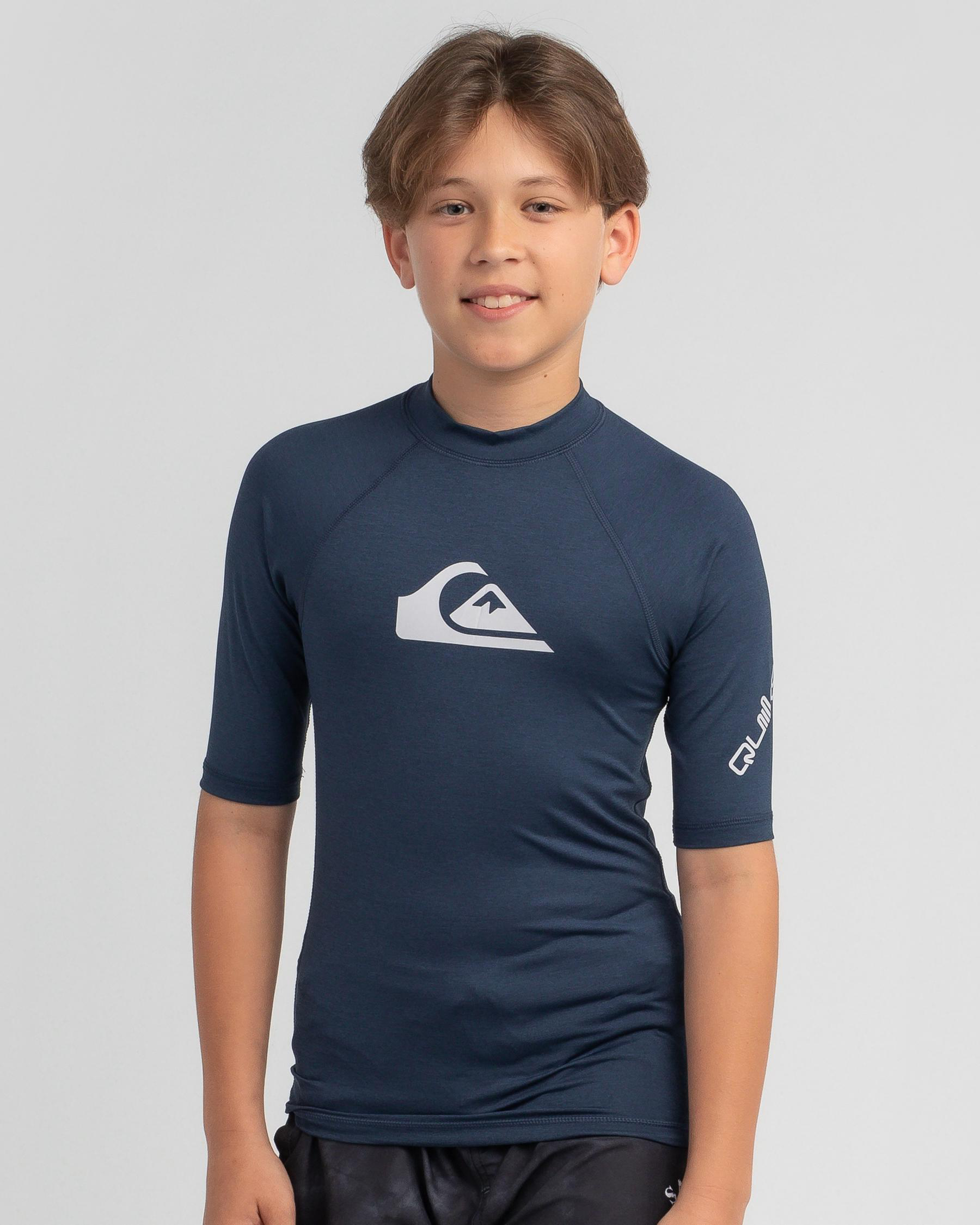 Shop Quiksilver Boys' All Time Short Sleeve Rash Vest In Navy Blazer