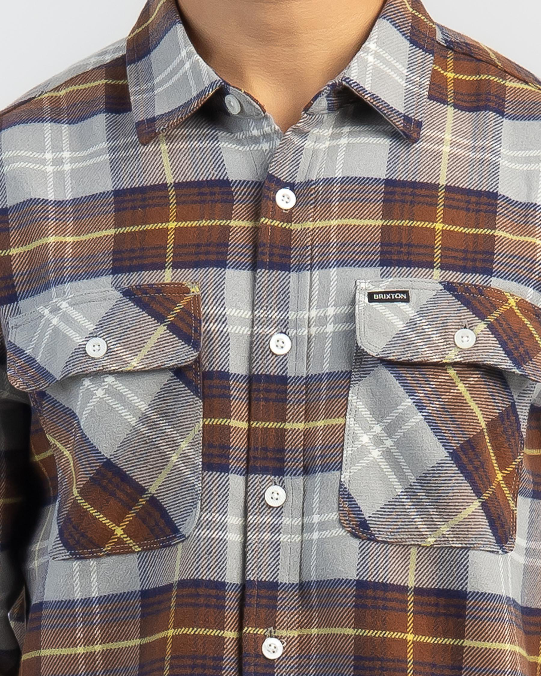 Shop Brixton Bowery Flannel Long Sleeve Shirt In Red Brown/grey/washed