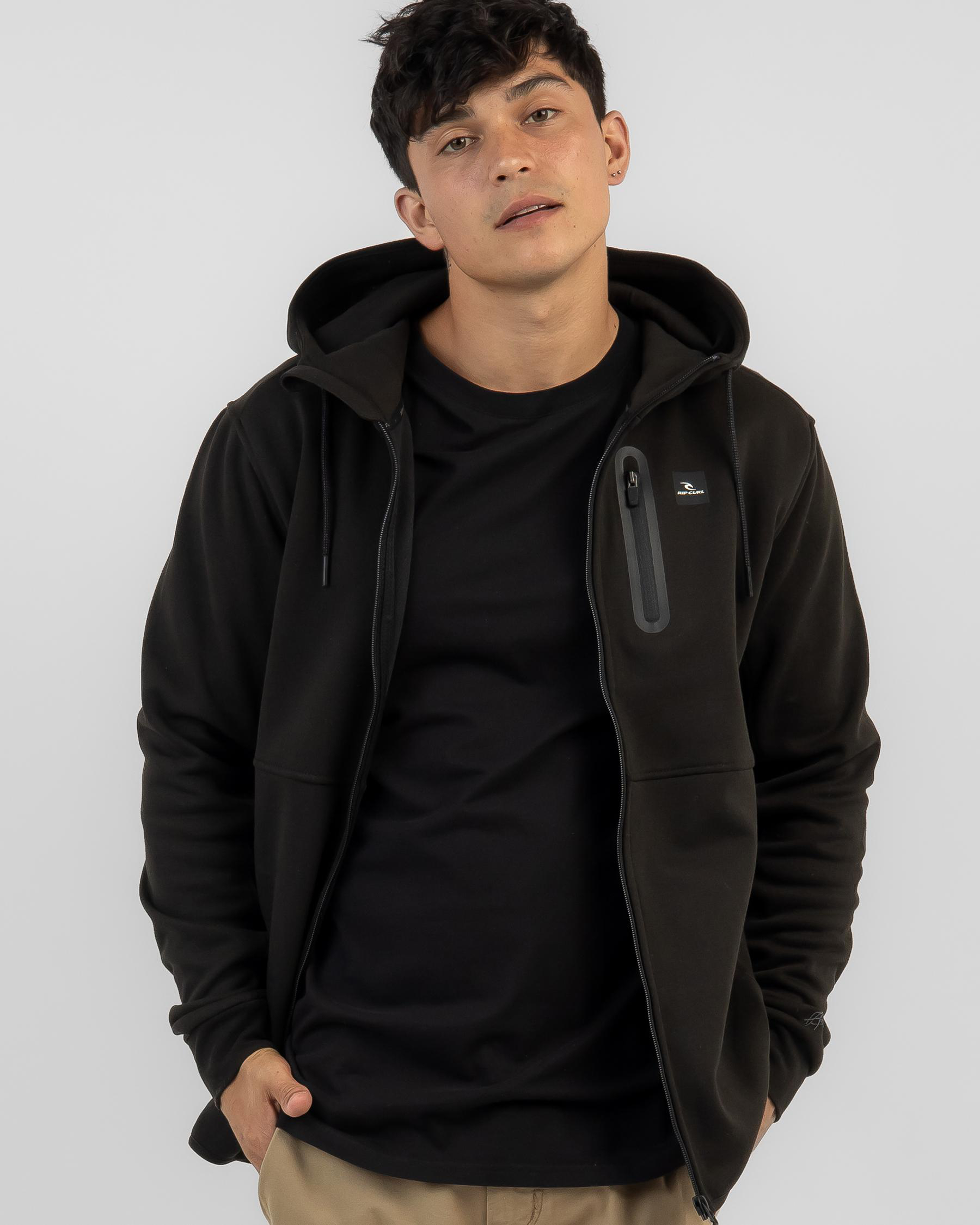 Shop Rip Curl Anti Series Departed Zip Through Hooded Jacket In Black