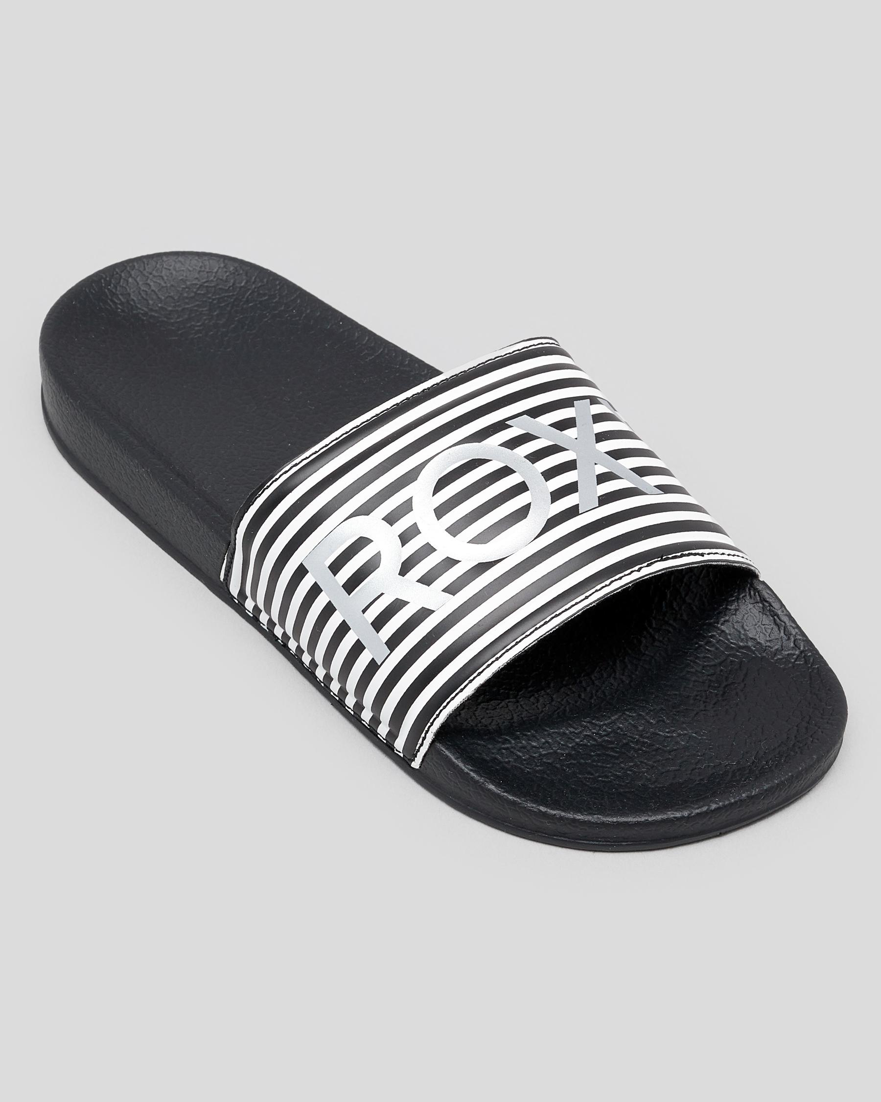 Roxy Girls' Slippy Slide Sandals In Black/white - Fast Shipping & Easy ...