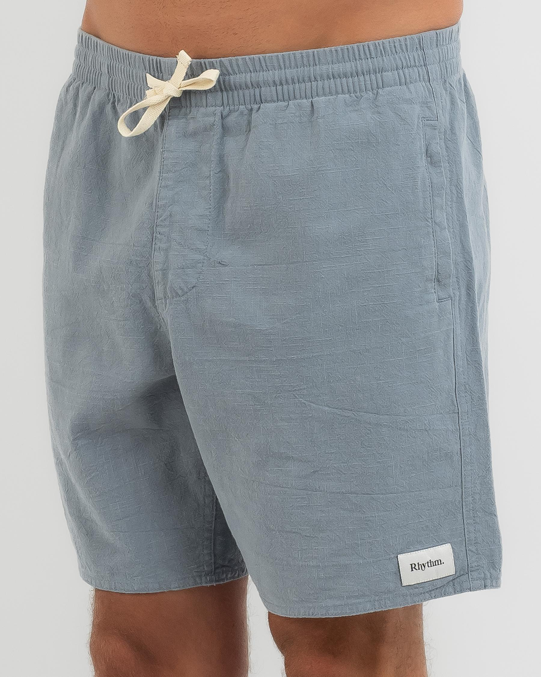 Shop Rhythm Textured Linen Jam Shorts In Slate Fast Shipping & Easy