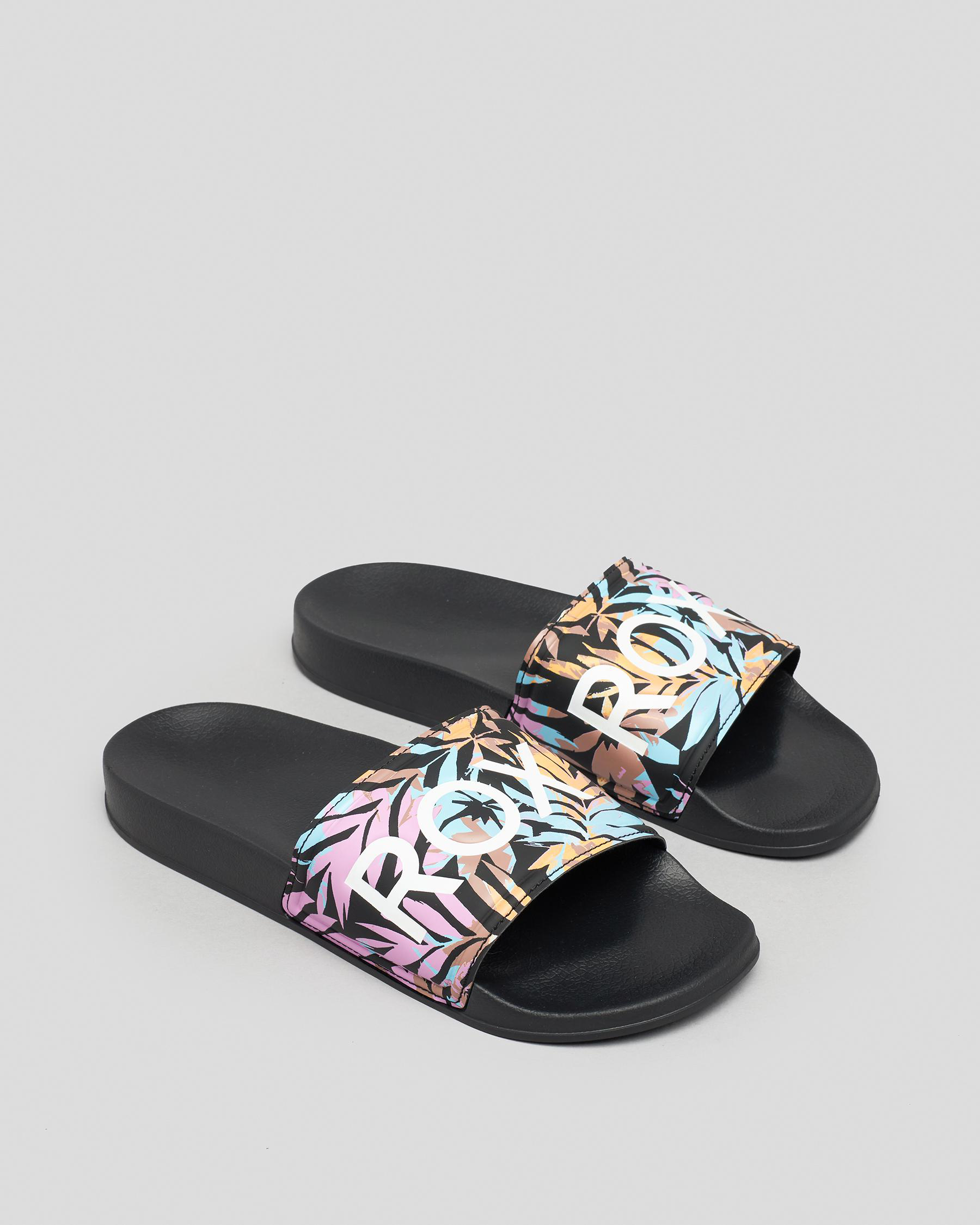 Shop Roxy Slippy Slide Sandals In Black Multi - Fast Shipping & Easy ...