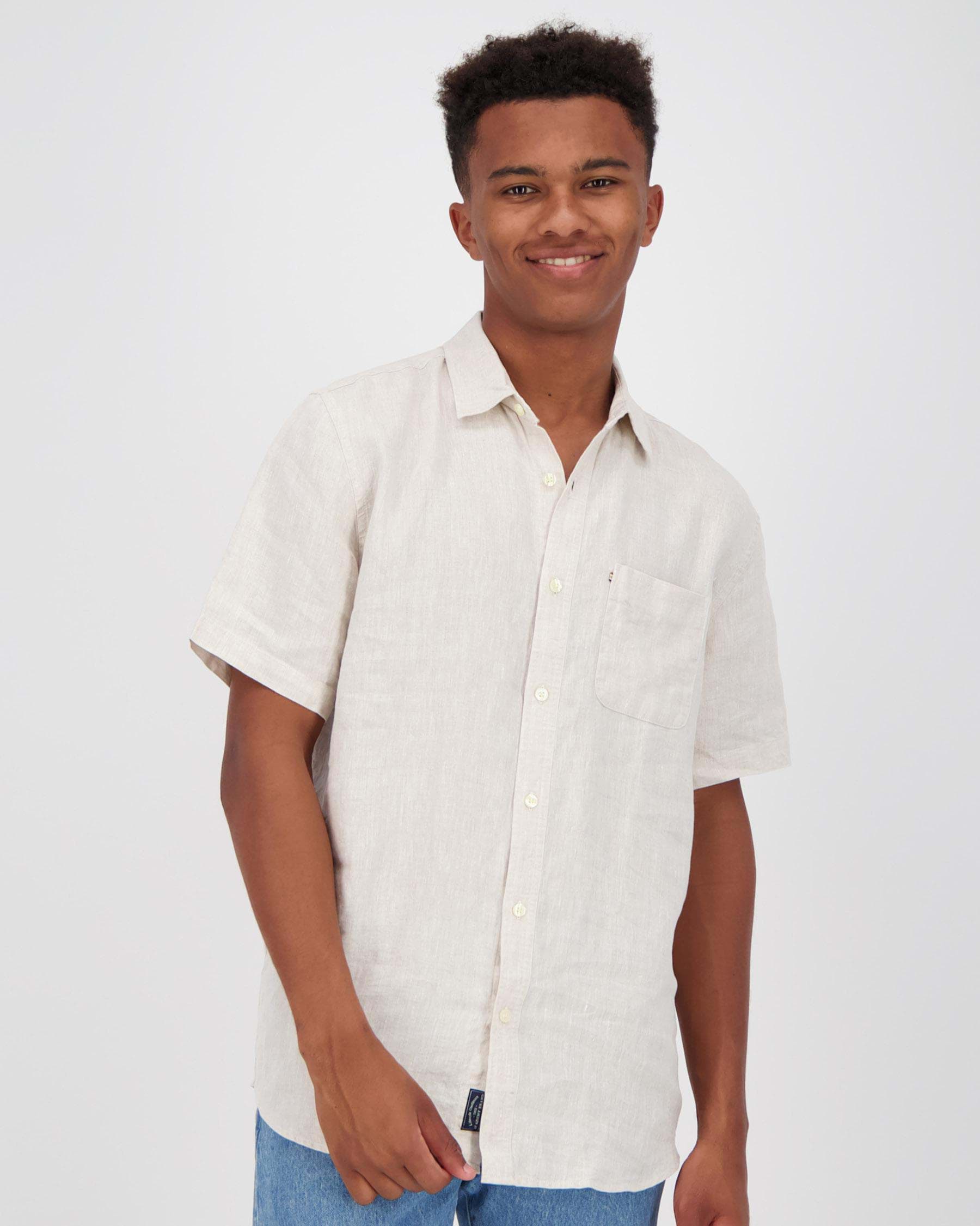 Academy Brand Hampton Linen Short Sleeve Shirt In Oatmeal - Fast ...