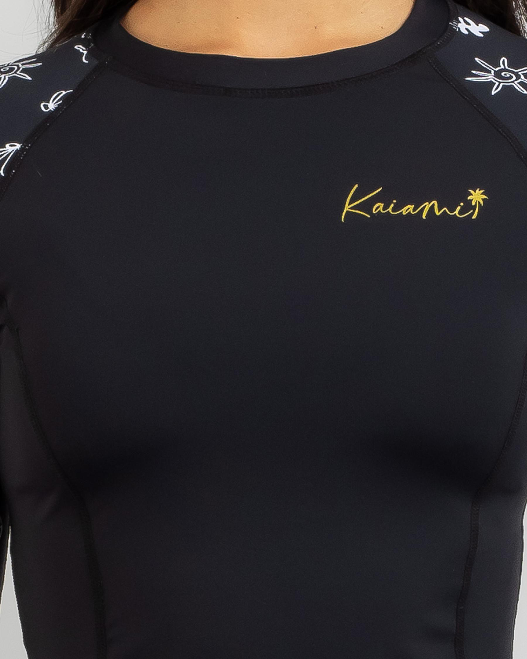 Shop Kaiami Martina Long Sleeve Rash Vest In Black Fast Shipping