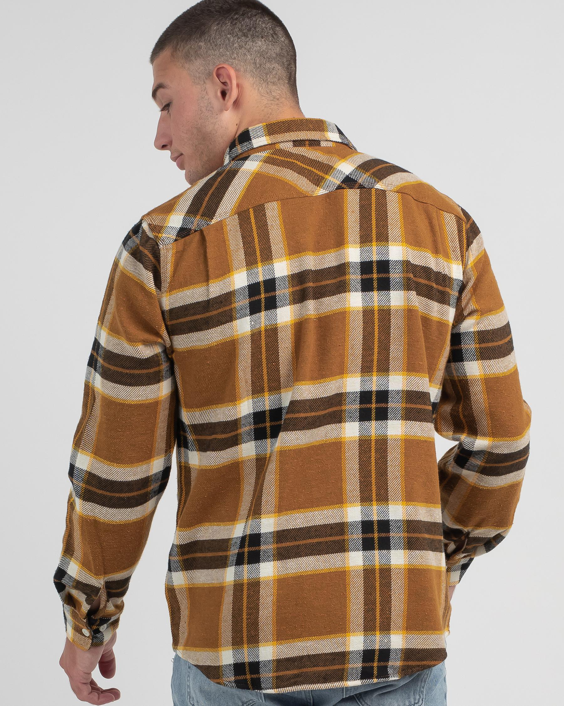 Shop Brixton Bowery Flannel Long Sleeve Shirt In Medal Bronze Fast