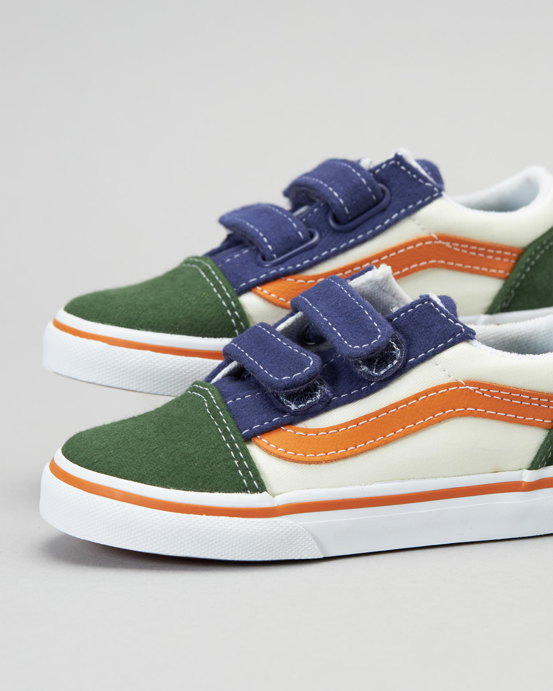 Vans Toddlers' Old Skool V Shoes In Twill Block Multi/true White Fast Shipping & Easy Returns