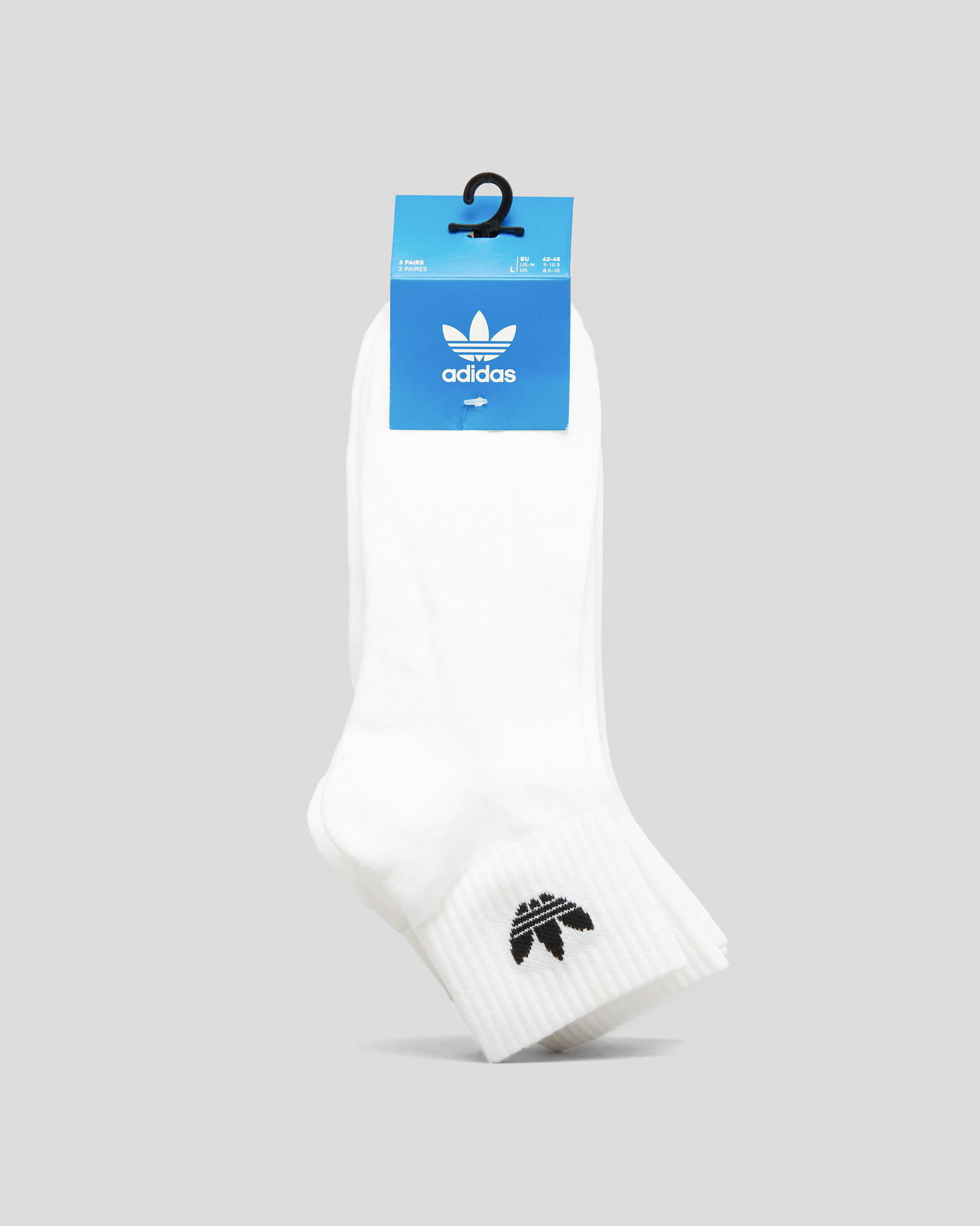 Adidas Mid Ankle Socks 3 Pack In White/white/black - Fast Shipping ...