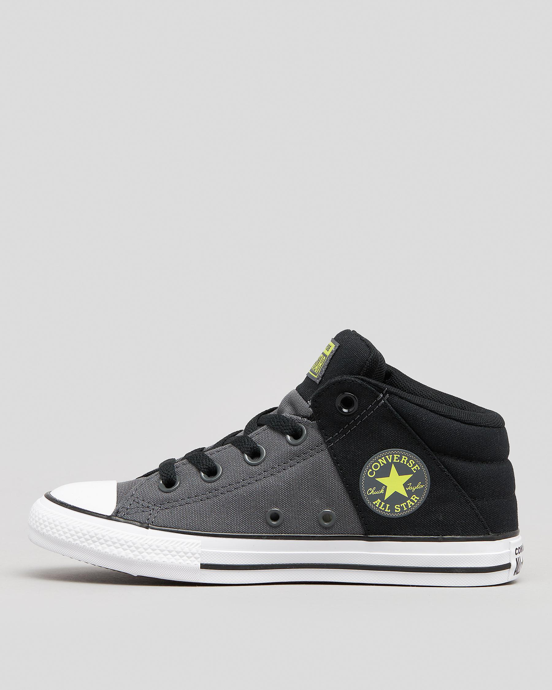 Shop Converse Junior Boys' CTAS Axel Mid Shoes In Iron Grey/black/laser Lemon Fast Shipping