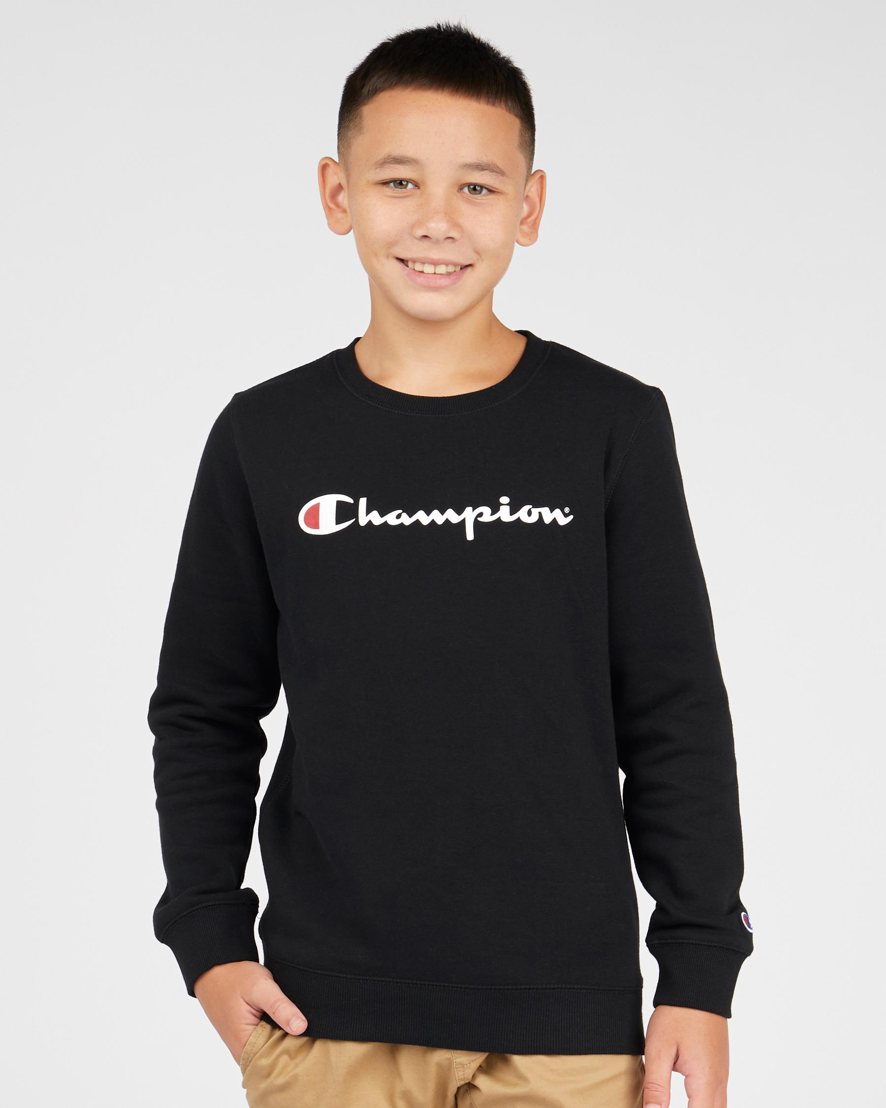 Champion Boys' Logo Crew Sweatshirt In Black - Fast Shipping & Easy ...