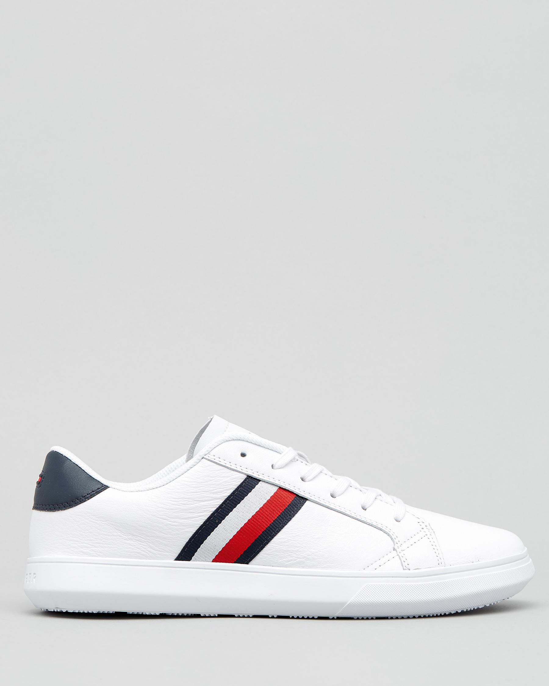 Tommy Hilfiger Essential Leather Trainer Shoes In White/midnight - Fast ...