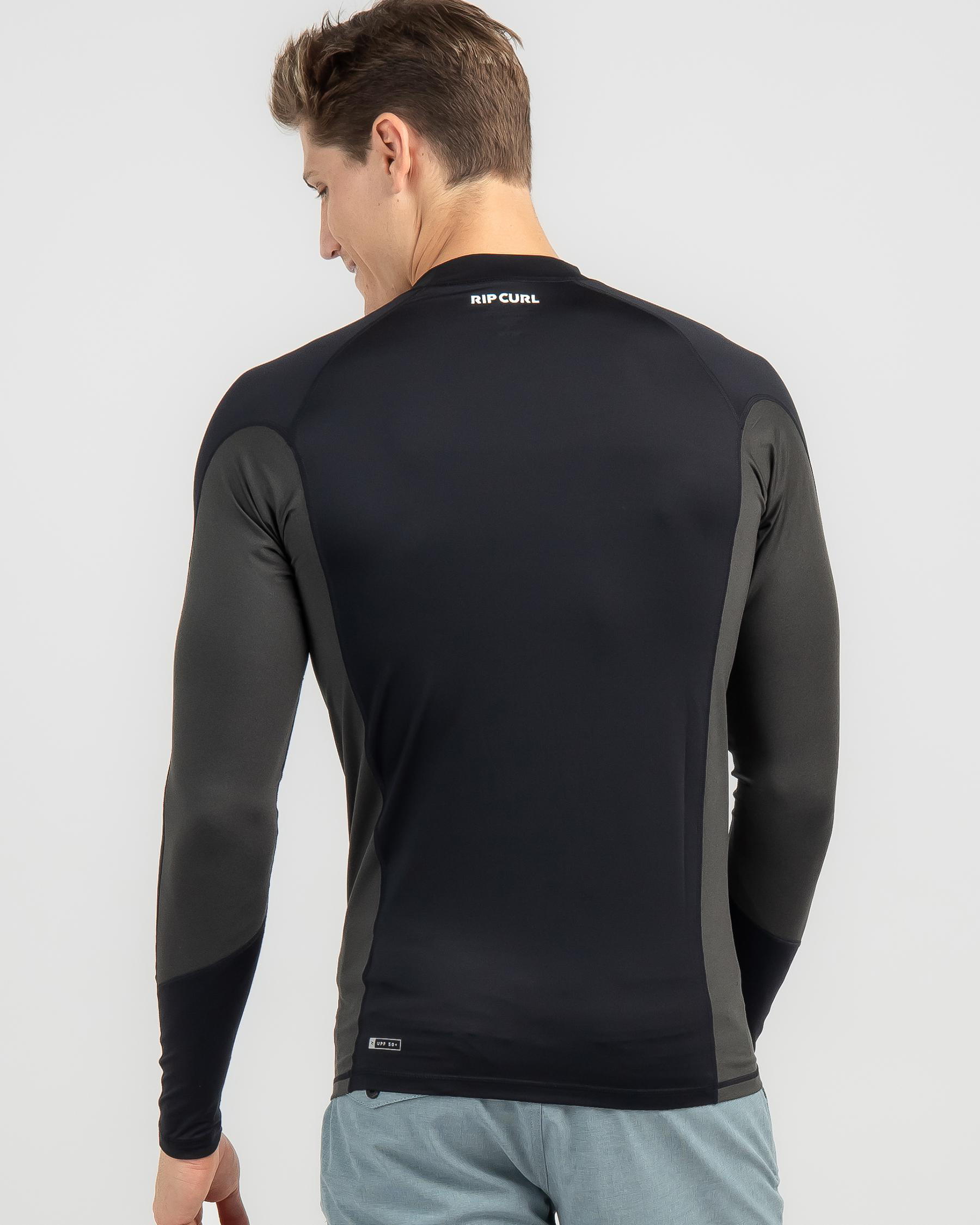 Shop Rip Curl Waves UPF Perf Long Sleeve Rash In Black - Fast Shipping ...