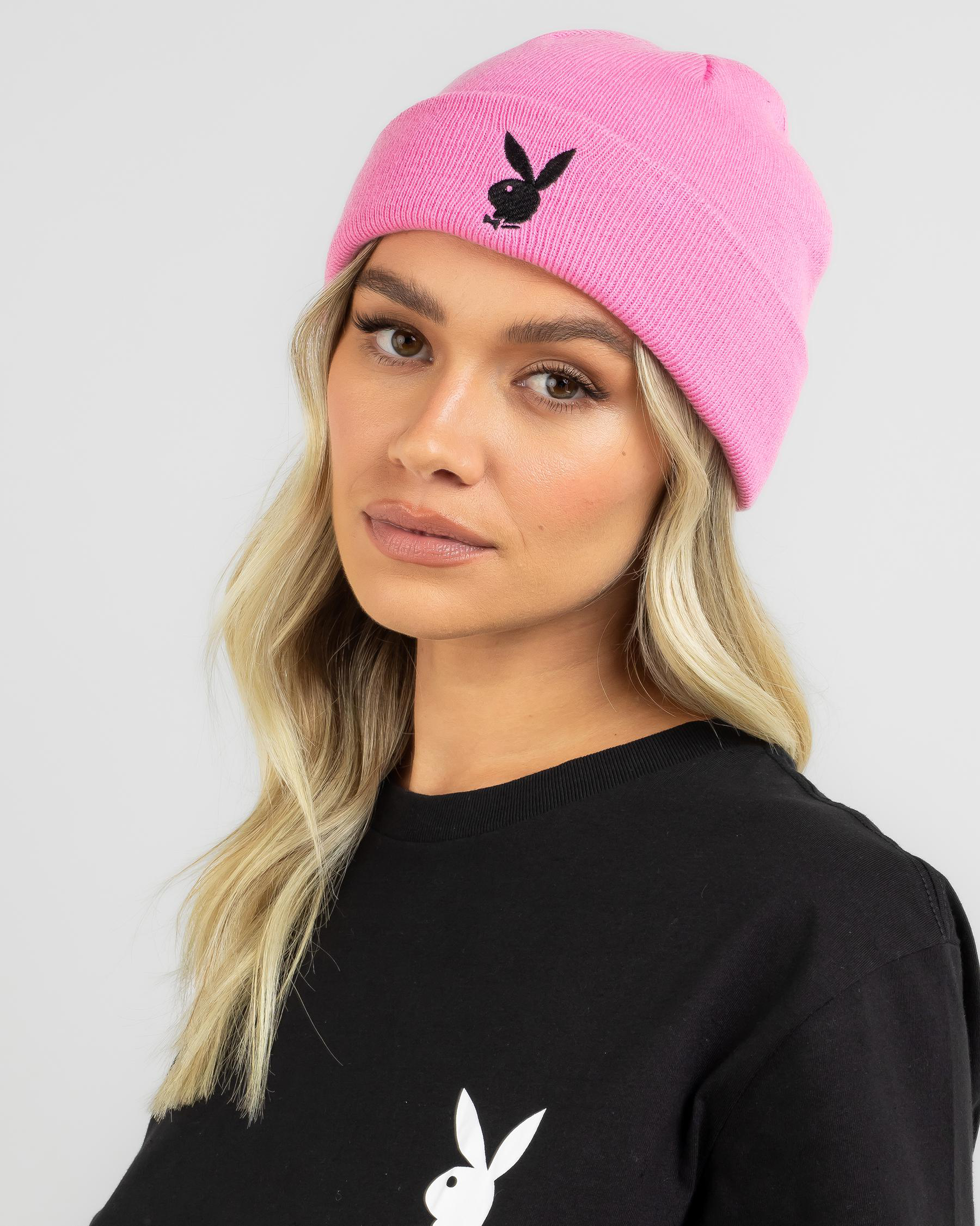 Shop Playboy Bunny Basic Beanie In Pink Fast Shipping & Easy Returns