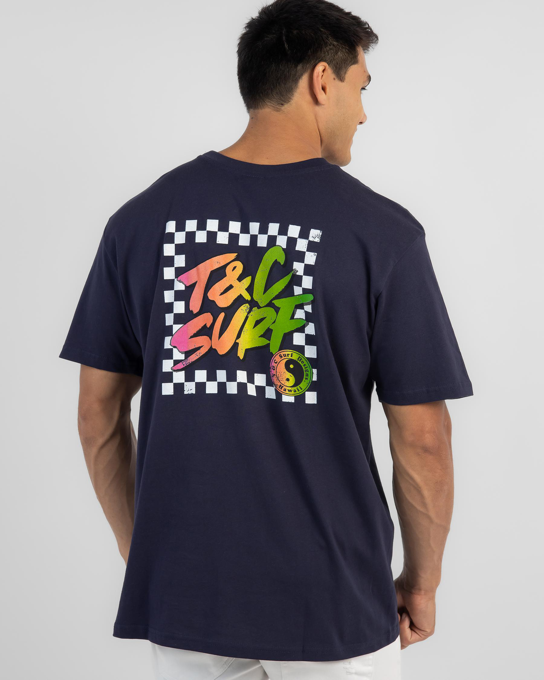 Shop Town & Country Surf Designs Border Check T-Shirt In Midnight ...