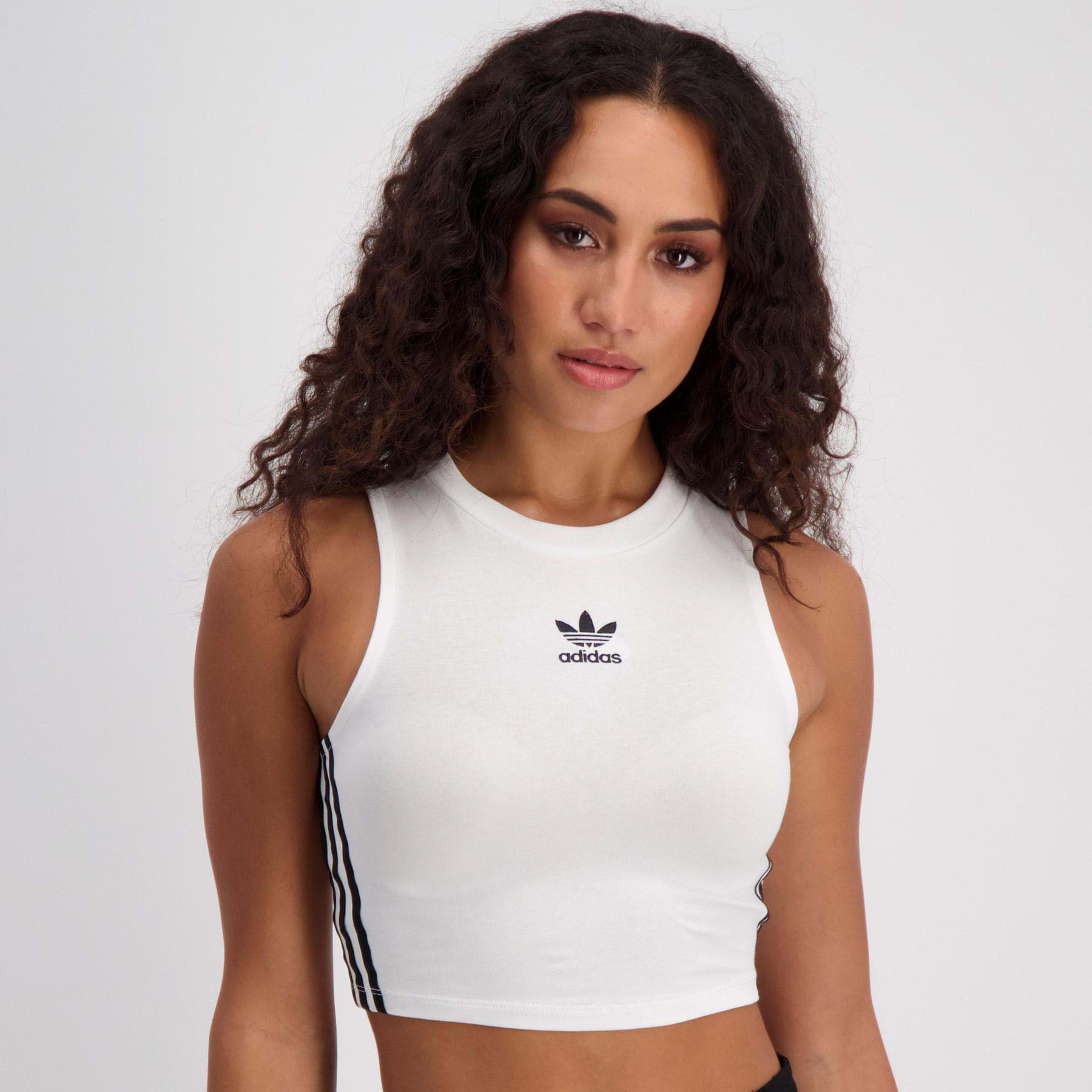 Shop adidas Crop Tank Top In White/black - Fast Shipping & Easy Returns ...