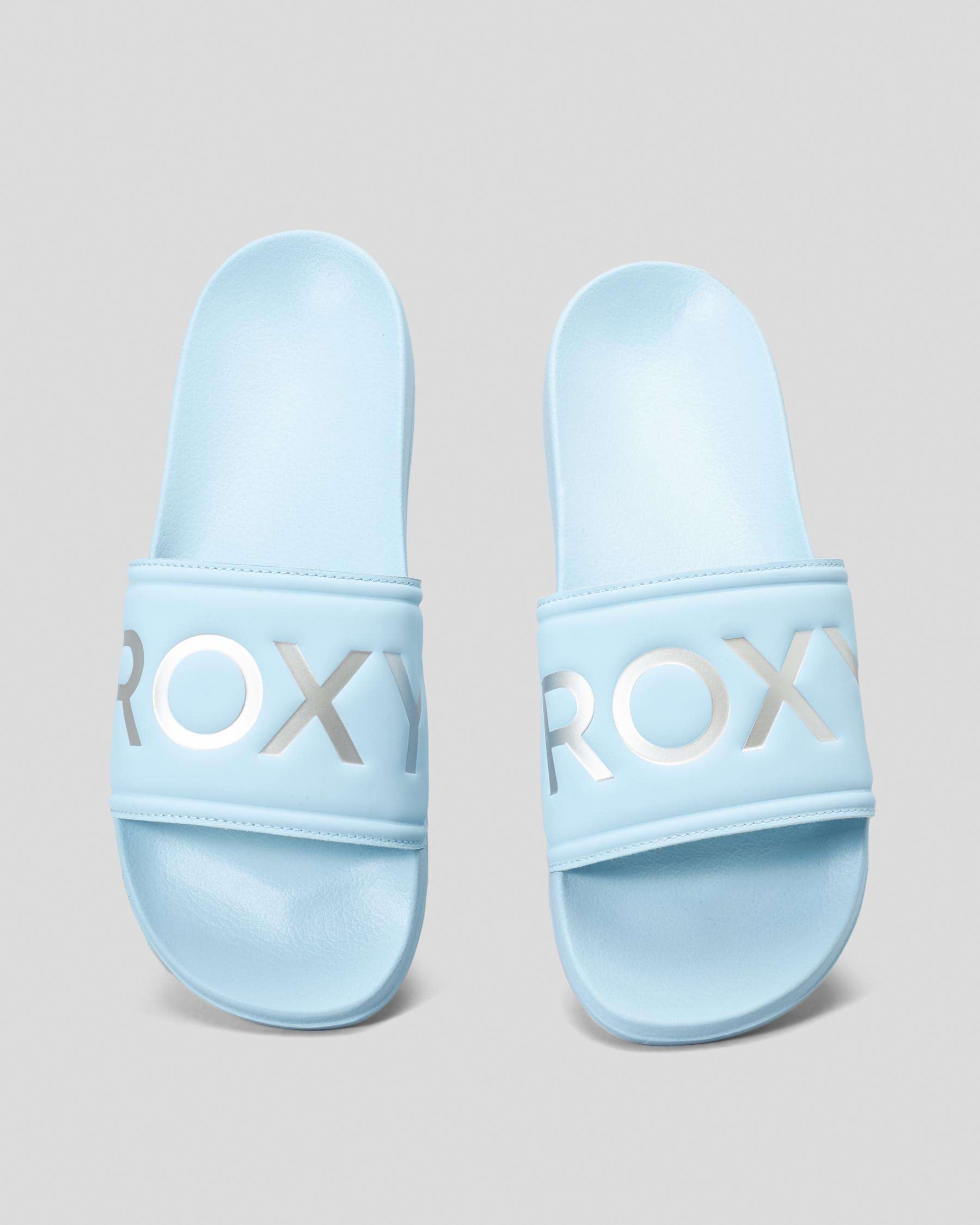 Shop Roxy Slippy Slide Sandals In Light Blue - Fast Shipping & Easy ...