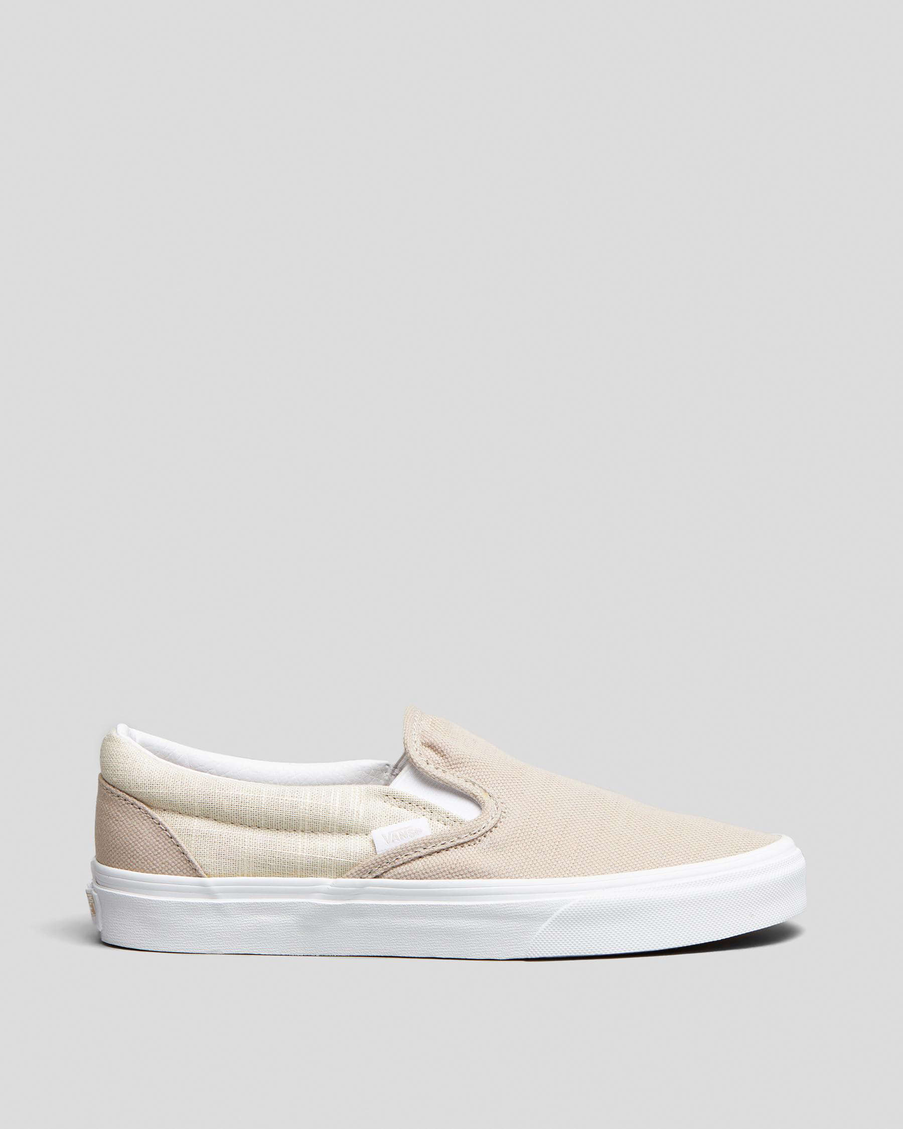 Shop Vans Womens Classic Slip-On Summer Linen Shoes In Natural - Fast ...