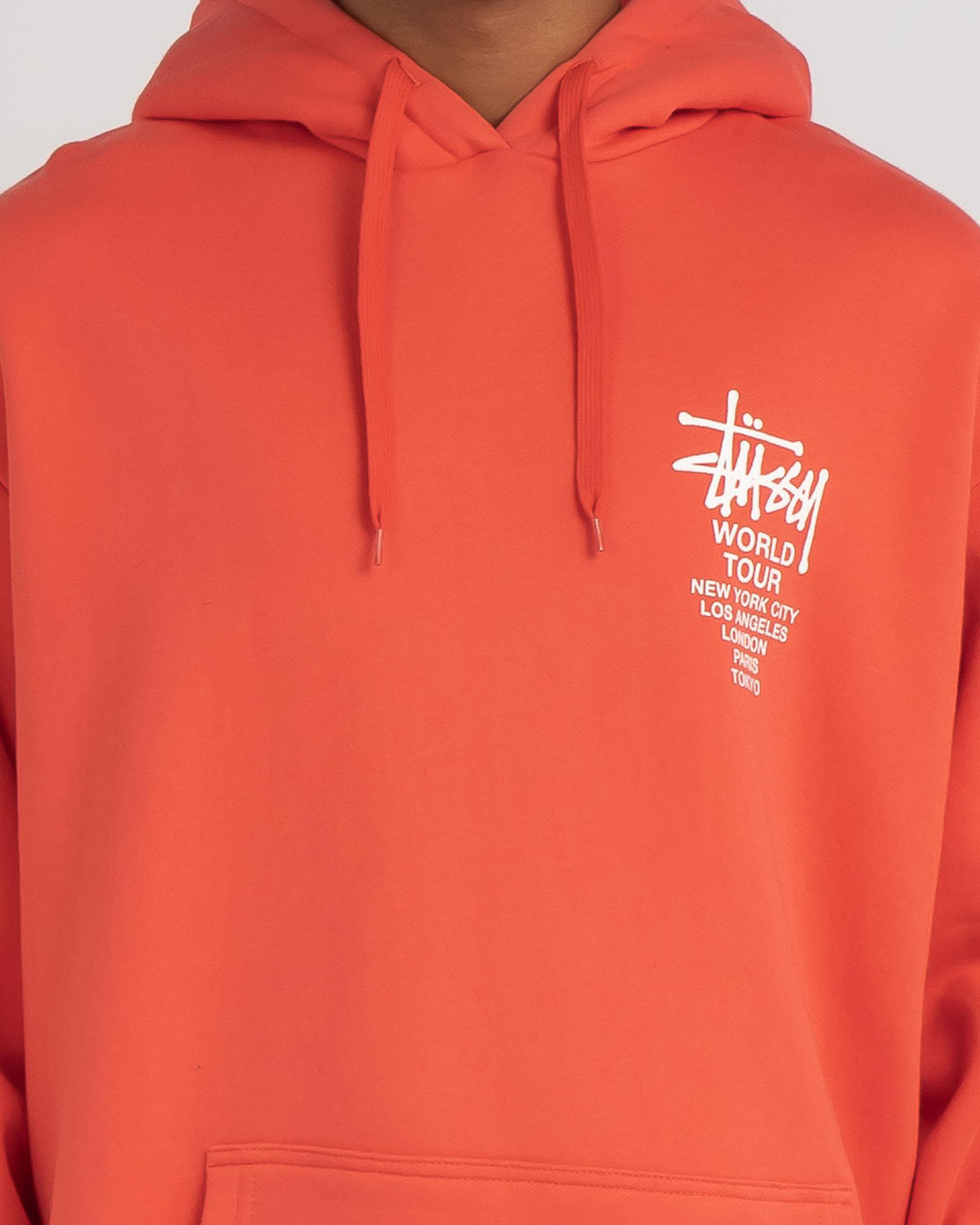 Shop Stussy World Tour Hoodie In Solid Hot Coral Fast Shipping & Easy