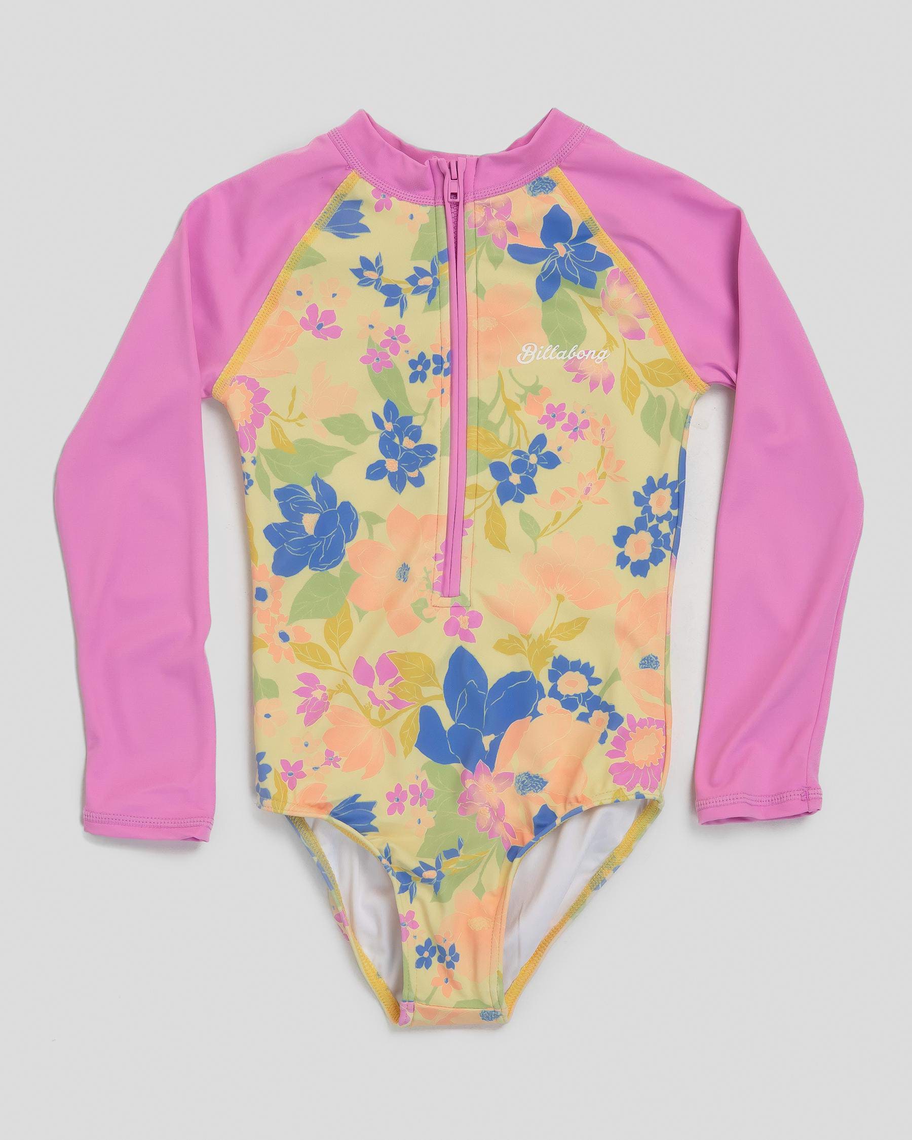 Shop Billabong Toddlers' Sunflower One Piece Surfsuit In Banana - Fast ...