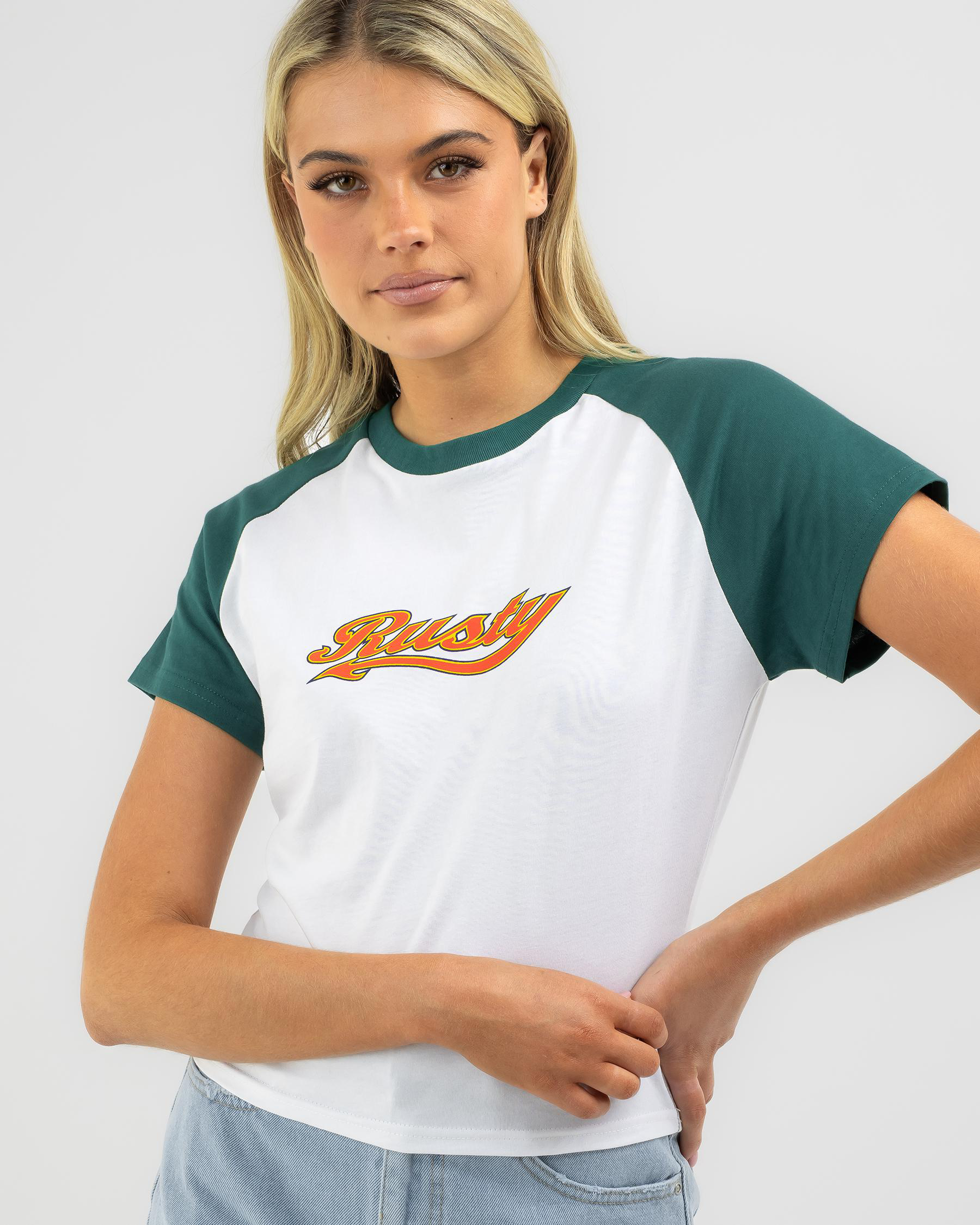 Shop Rusty Norty Contrast Baby TShirt In White Fast Shipping & Easy