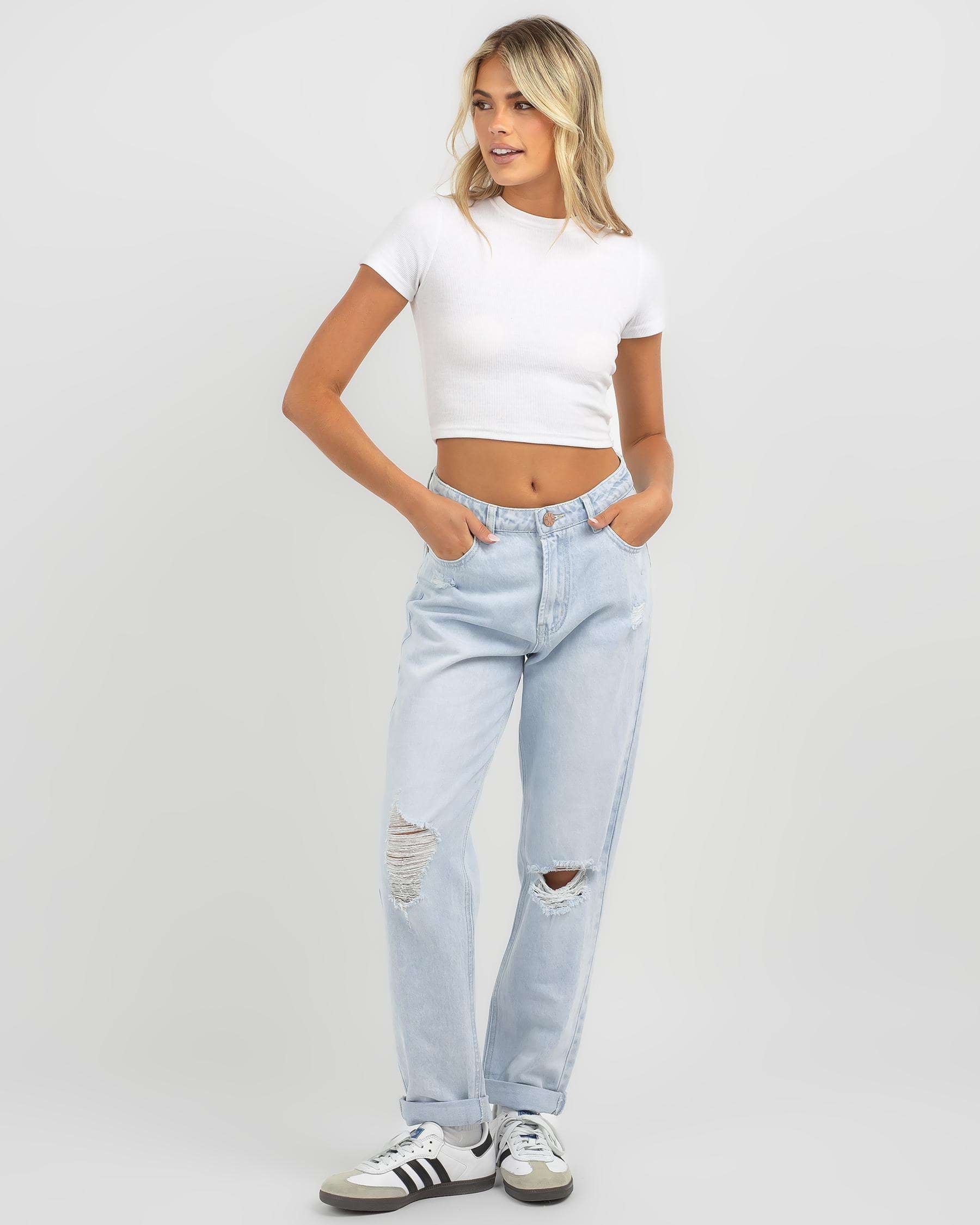 Shop DESU Dixie Mom Jeans In Light Blue - Fast Shipping & Easy Returns ...