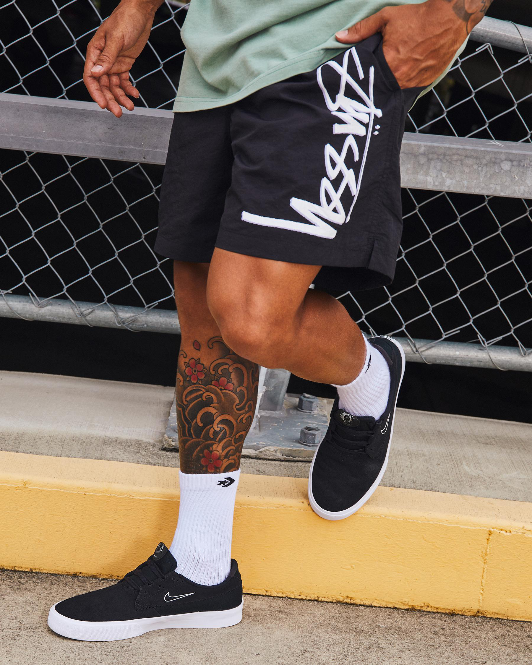 Shop Stussy Shadow Script Long Beach Shorts In Black Fast Shipping