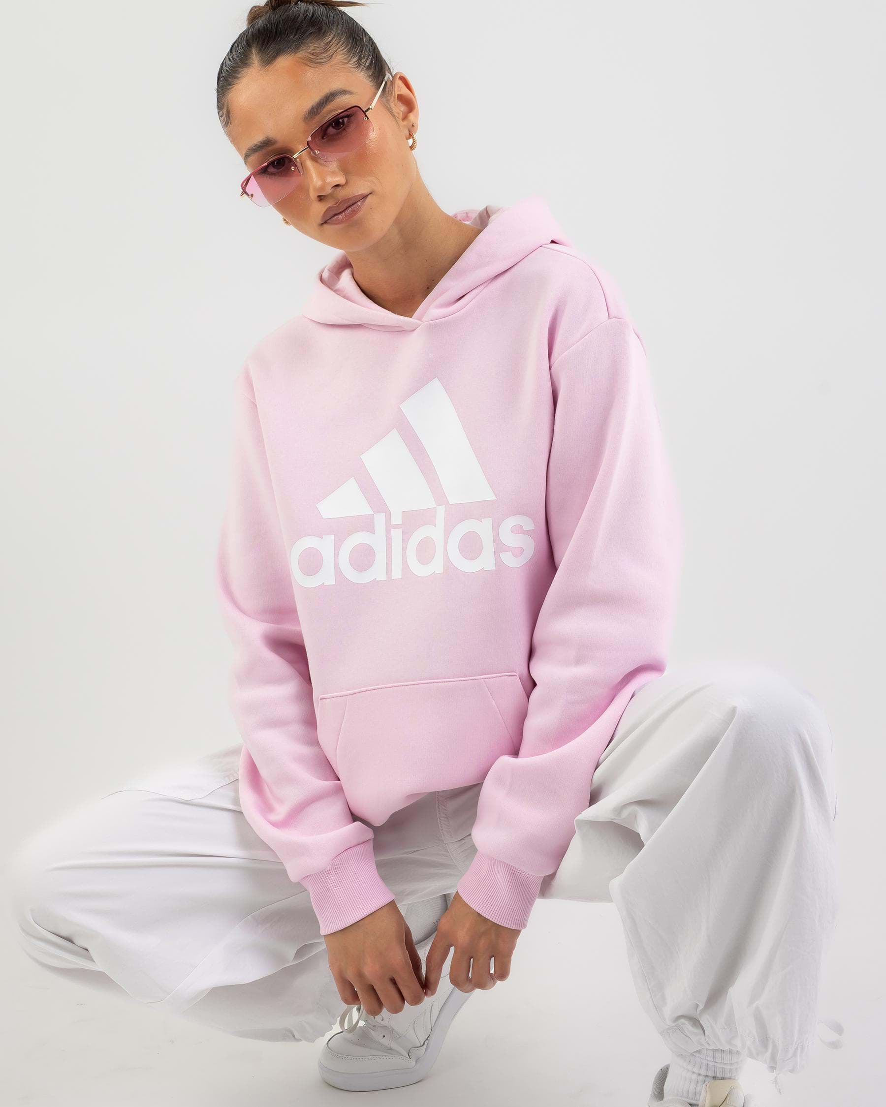 Shop adidas Big Logo Oversized Hoodie In Clear Pink/white - Fast ...
