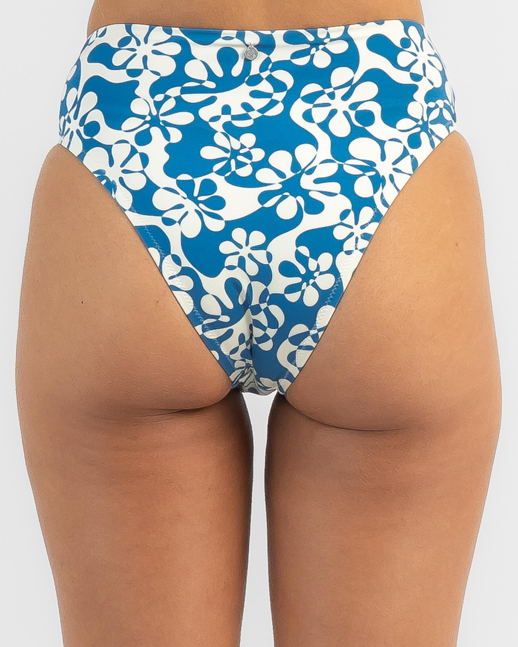 Rhythm Drifter Floral High Waisted Bikini Bottom In Blue - Fast